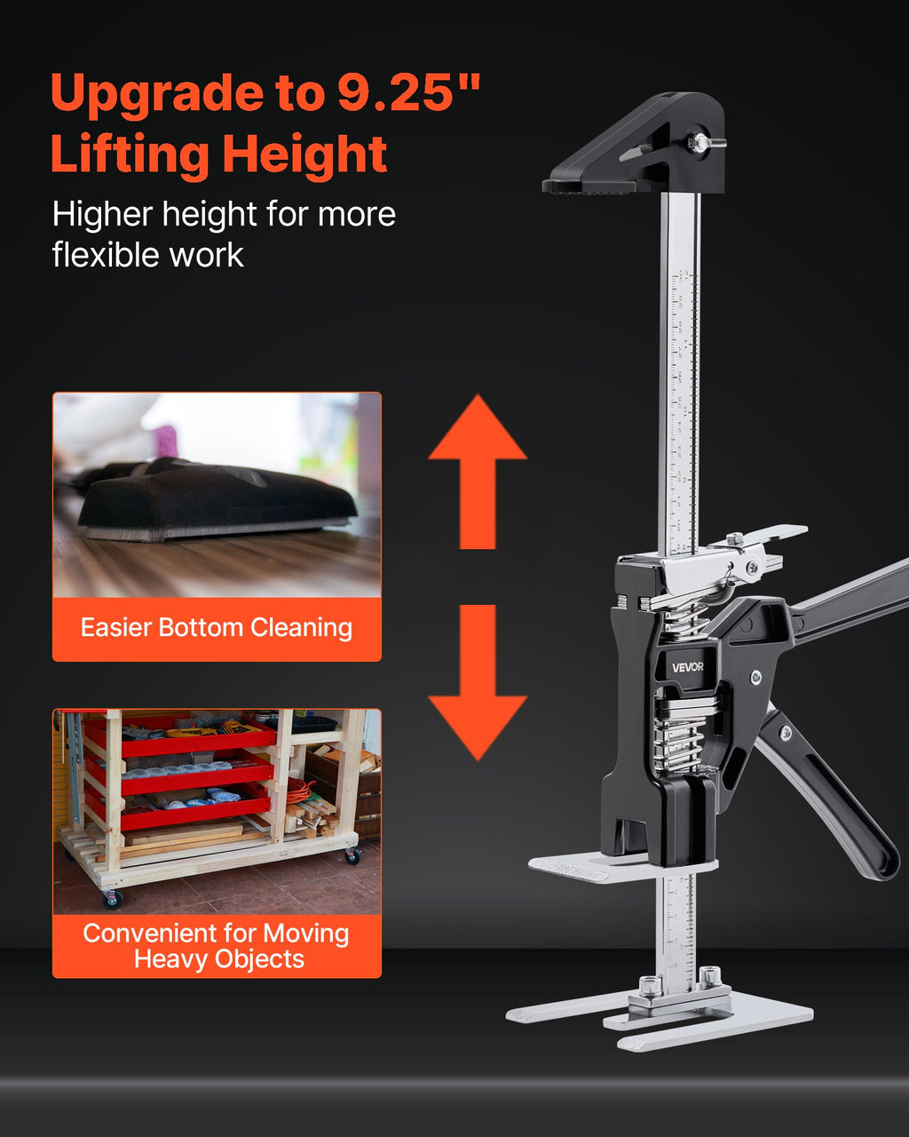 VEVOR Labor Saving Arm Jack, 2 PCS 200 kg Bearing Capacity, Lifting up to 235 mm, Metal Hand Lifting Jack Tool with Magnetic Level, 2 Adjustment Modes, for Door, Window, Furniture, Woodworking, Black