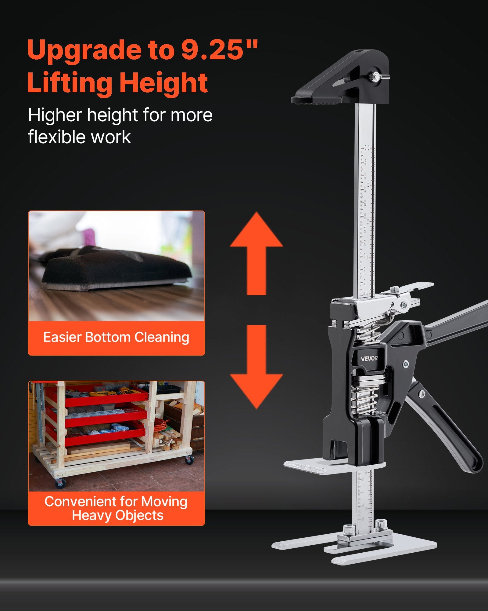VEVOR Labor Saving Arm Jack, 2 PCS 200 kg Bearing Capacity, Lifting up to 235 mm, Metal Hand Lifting Jack Tool with Magnetic Level, 2 Adjustment Modes, for Door, Window, Furniture, Woodworking, Black