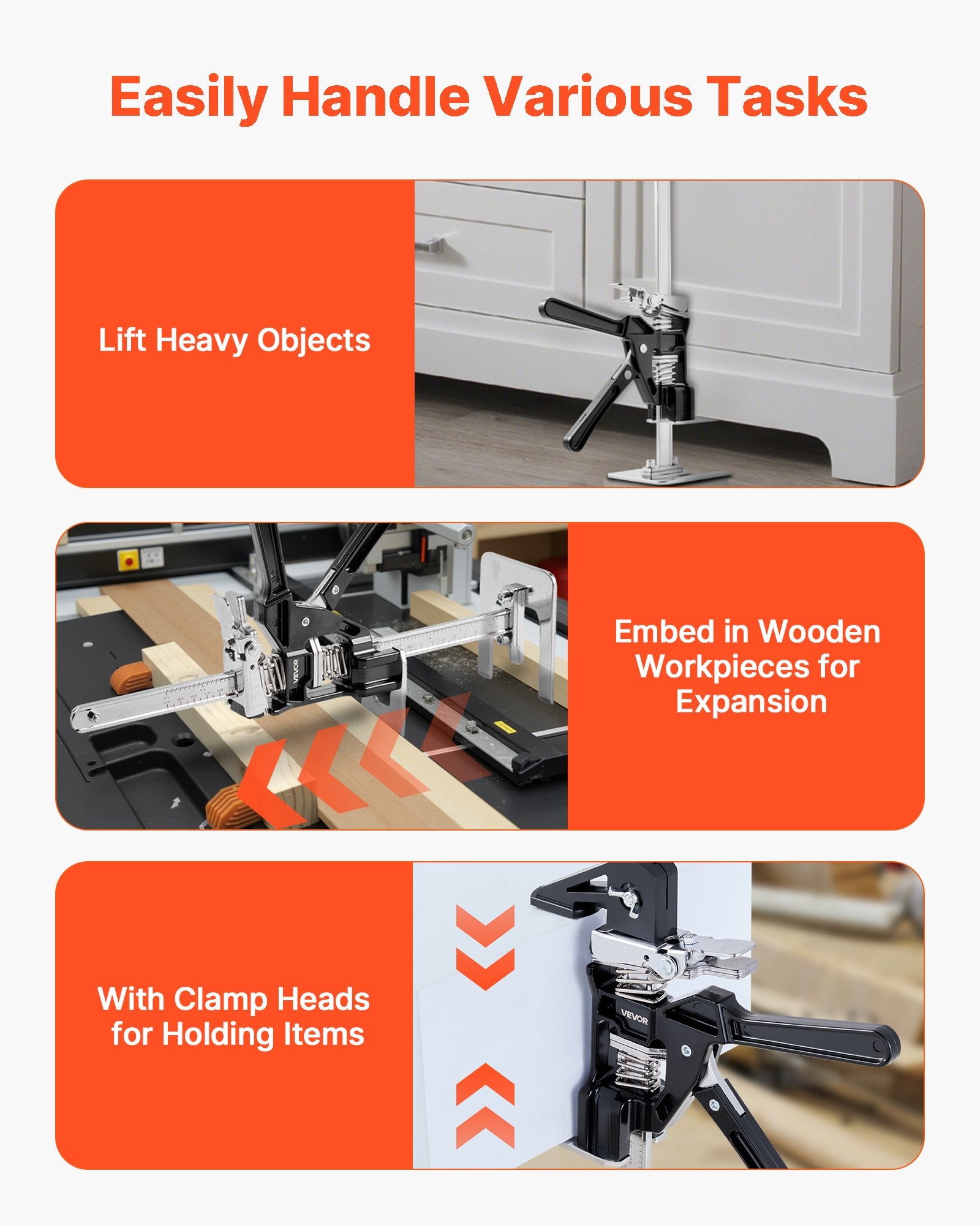 VEVOR Labor Saving Arm Jack, 2 PCS 200 kg Bearing Capacity, Lifting up to 235 mm, Metal Hand Lifting Jack Tool with Magnetic Level, 2 Adjustment Modes, for Door, Window, Furniture, Woodworking, Black