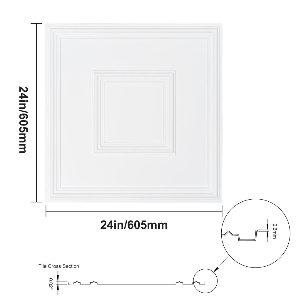 VEVOR Ceiling Tiles 12-Pack 24 x 24 in PVC Easy Installation White Geometric