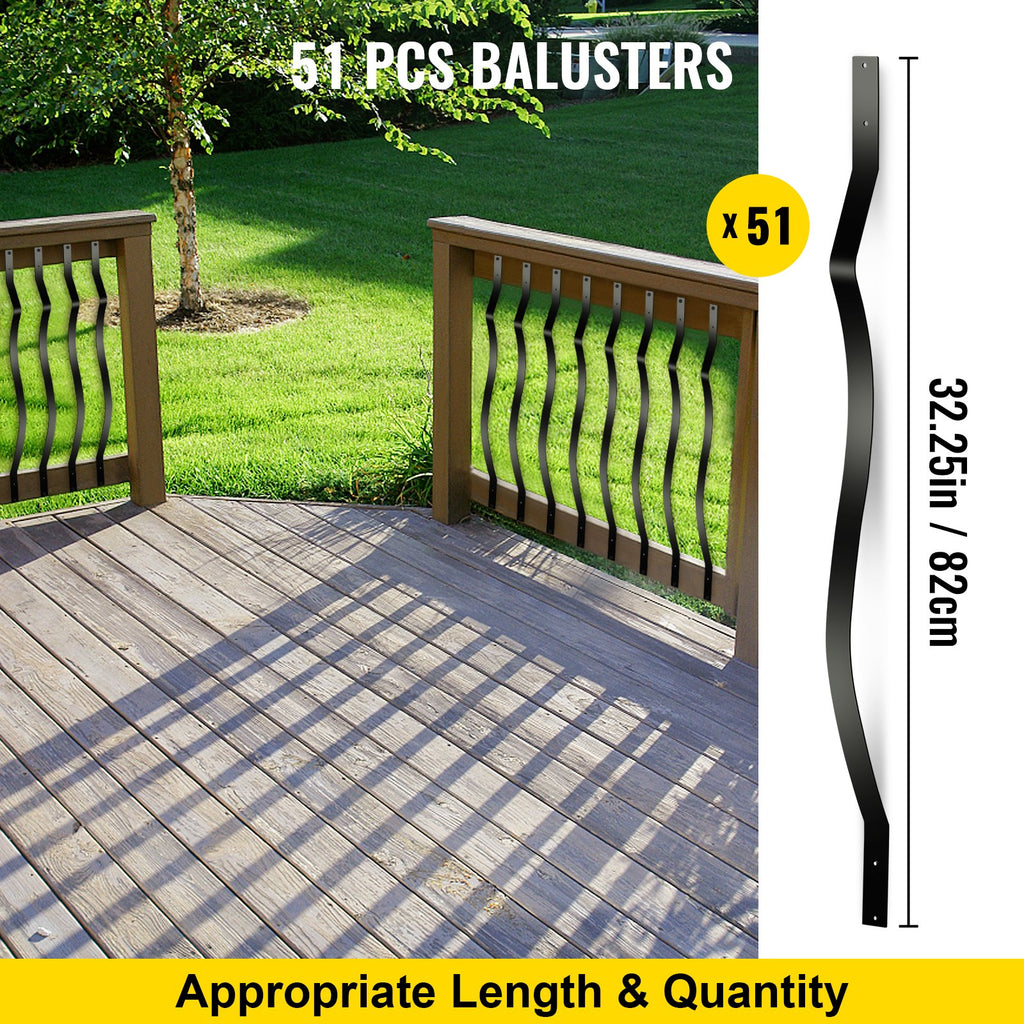 VEVOR Deck Balusters, 51 Pack Metal Deck Spindles, 32.25\"x1\" Staircase Baluster with Screws, Iron Deck Railing for Wood and Composite Deck, Stylish Baluster for Outdoor Stair Deck Porch