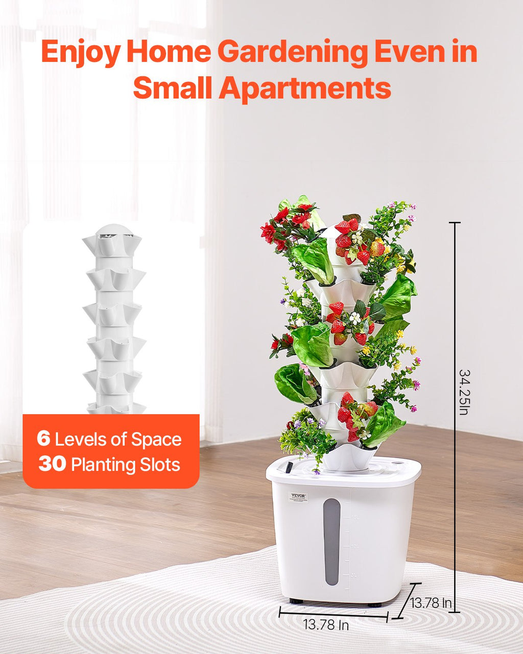 VEVOR Hydroponic Growing System, 30 Pods Vertical 6 Tiers Hydroponic Tower, Home Hydronic Garden with Water Pump & Timer, Water Circulation Plants Germination Kit for Indoor Herbs Fruits & Vegetables