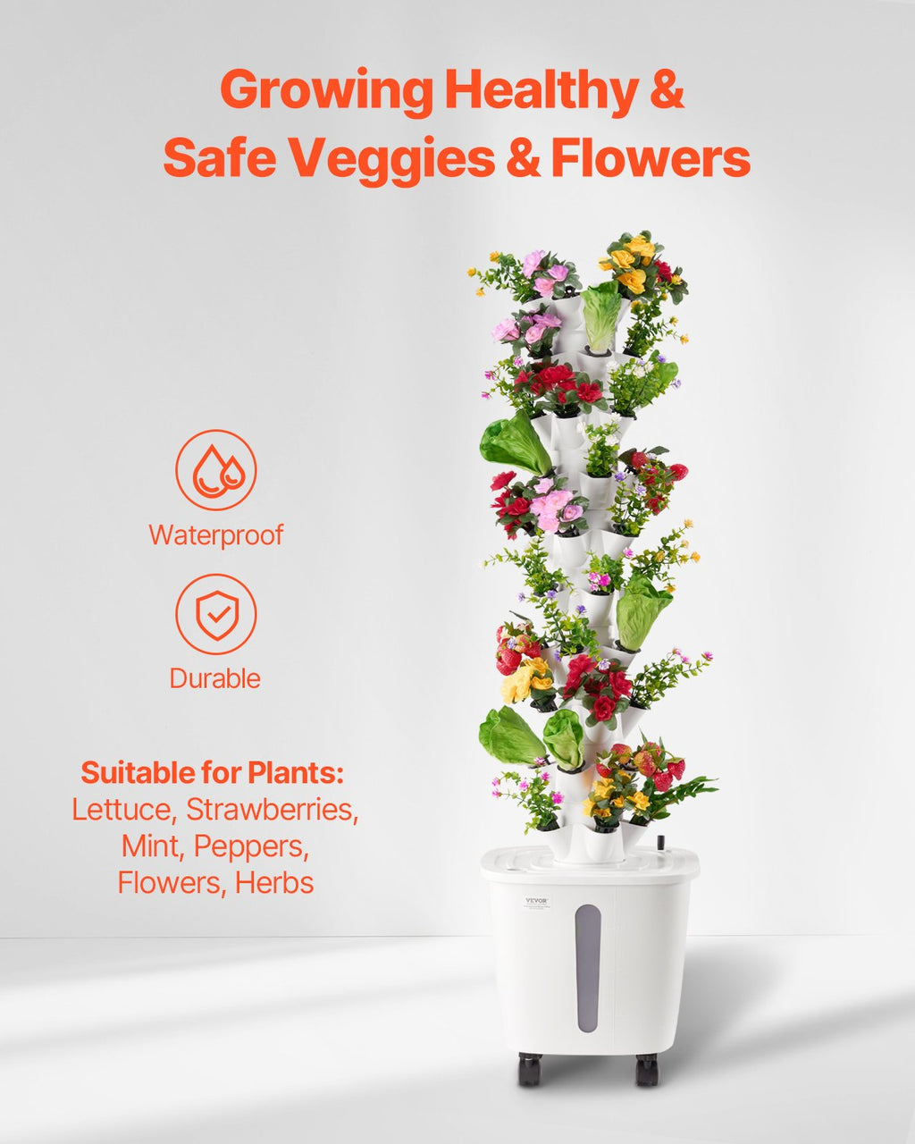 VEVOR Hydroponic Growing System, 50 Pods Vertical 10 Tiers Hydroponic Tower, Rolling Hydronic Garden with Water Pump & Wheels, Indoor Plants Germination Kit for Herbs Fruits & Vegetables