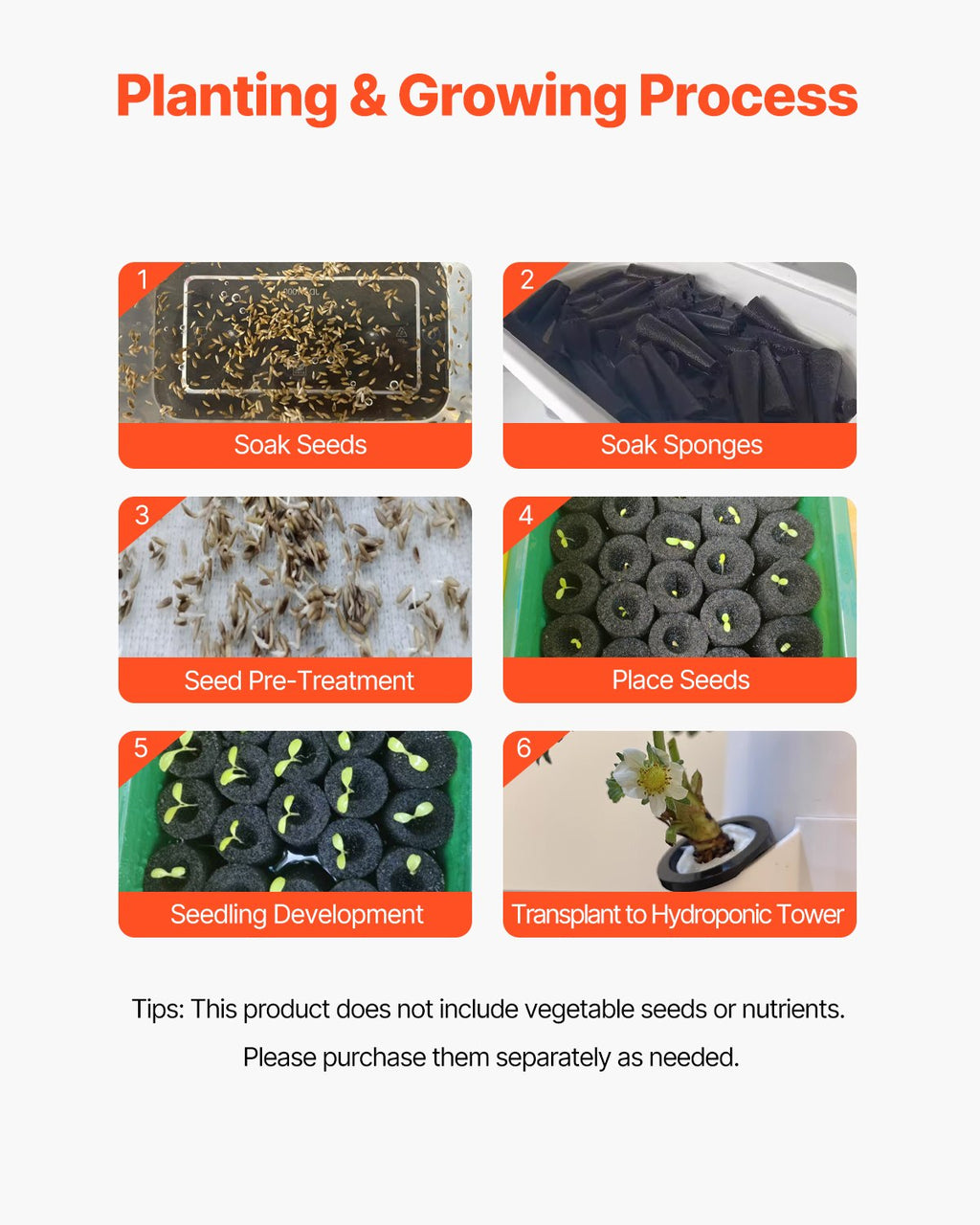 VEVOR Hydroponic Growing System, 50 Pods Vertical 10 Tiers Hydroponic Tower, Rolling Hydronic Garden with Water Pump & Wheels, Indoor Plants Germination Kit for Herbs Fruits & Vegetables