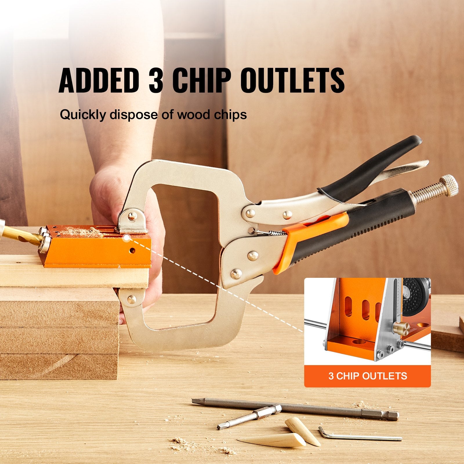 VEVOR Pocket Hole Jig Kit, 34 Pcs Pocket Hole Jig System with C-clamp,  Fixture, Step Drills, Wrenches, Drill Stop Rings, Square Drive Bits, Toolbox, for DIY Carpentry Projects, Adjustable