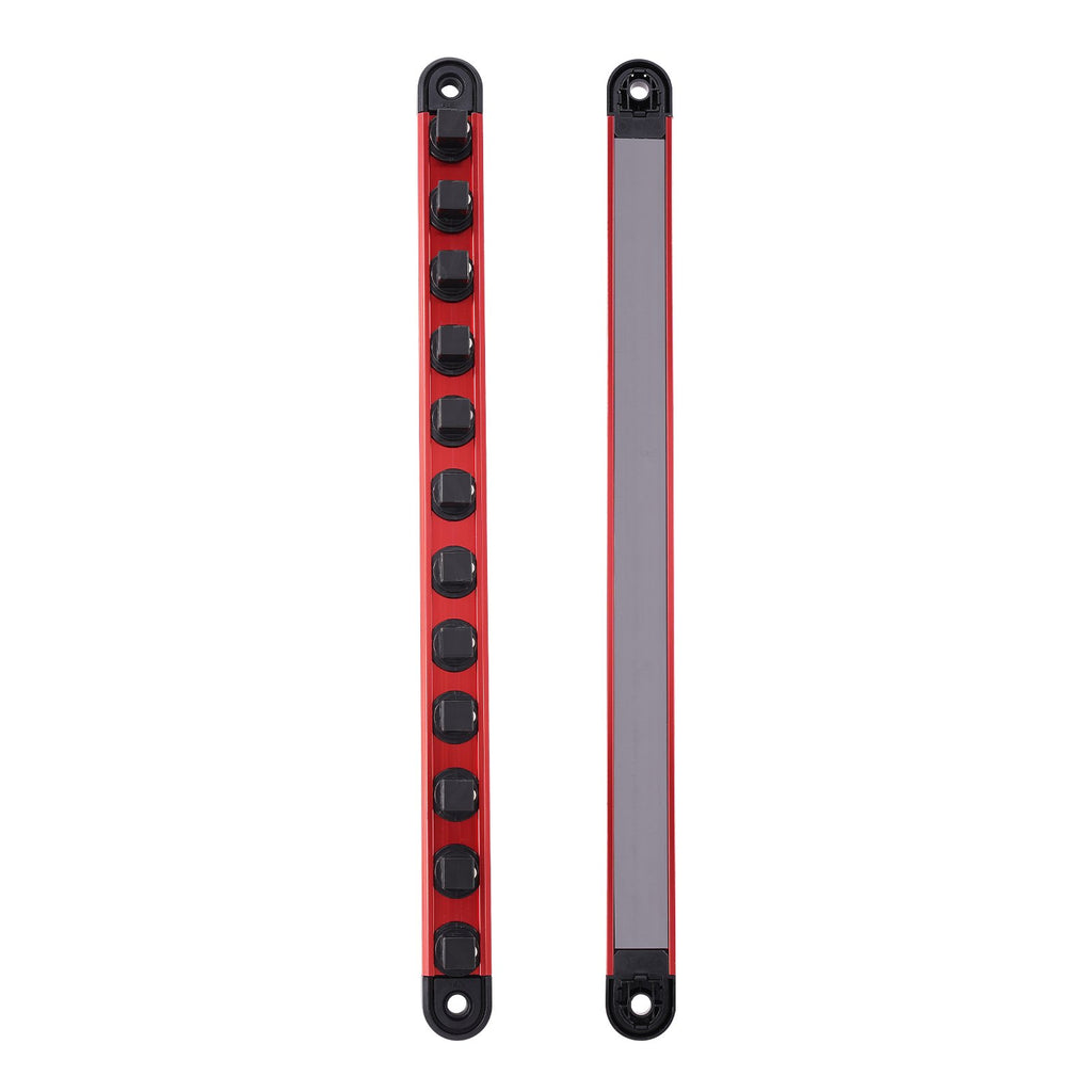 VEVOR Socket Organizer Rail Set, 3PCS Metric & SAE Aluminum Socket Organizers, 1/4'', 3/8'' & 1/2'' Heavy-Duty Socket Holder with 360° Rotating Clips for Tool Box, Hold up to 40 Sockets, Red & Black