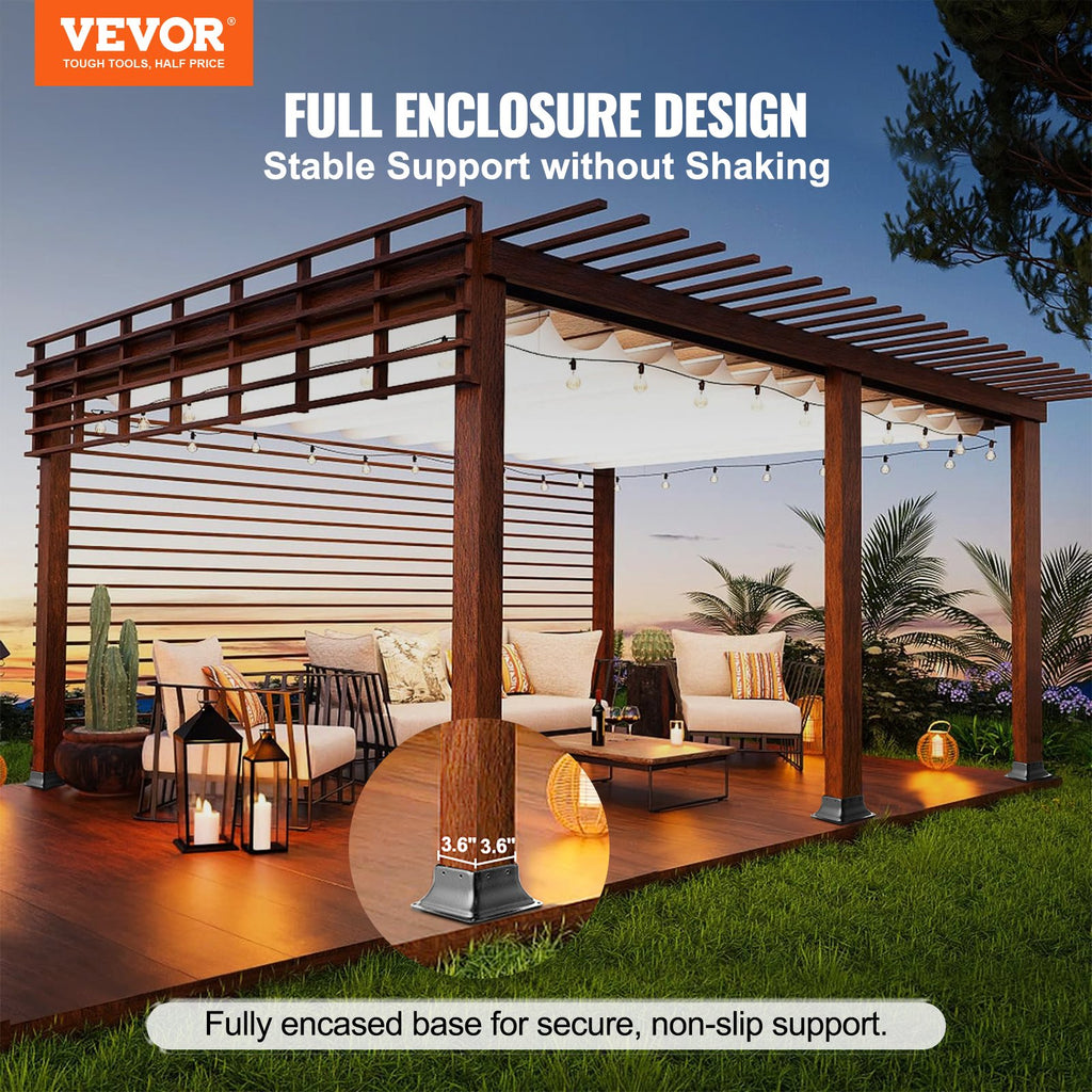 VEVOR 101.6x101.6mm Post Base 10Pcs, Internal 91x91mm Heavy Duty Powder-Coated Steel Post Bracket Fit for Standard Wood Post Anchor, Decking Post Base for Deck Porch Handrail Railing Support