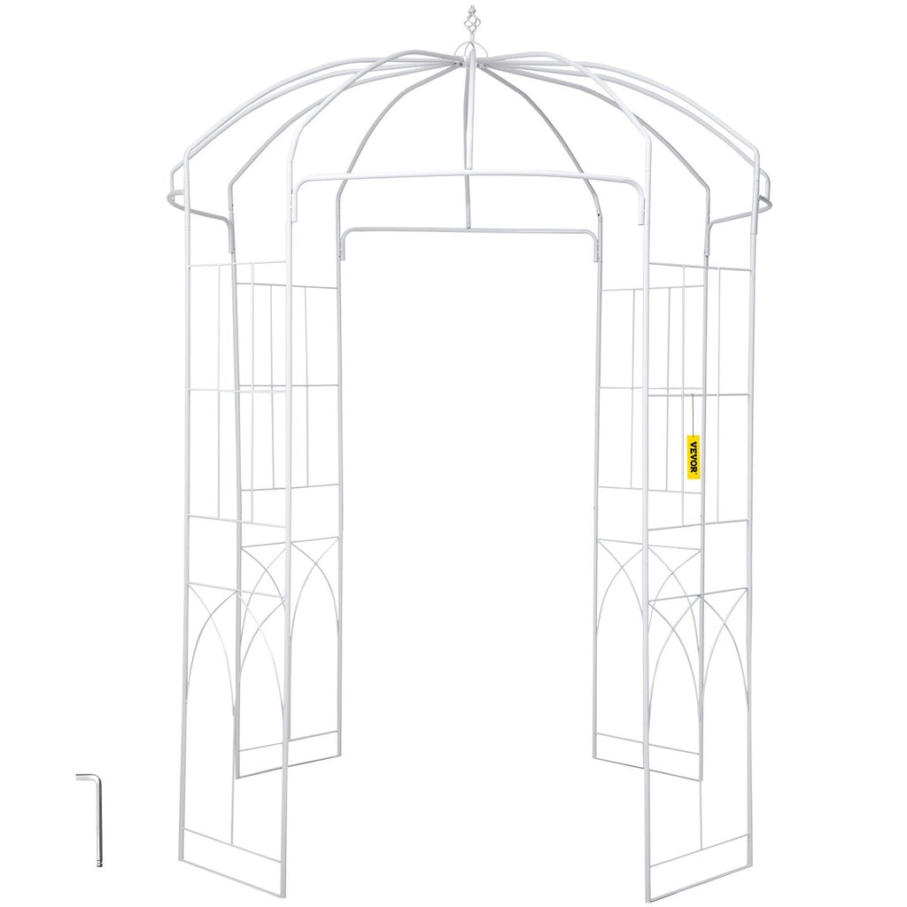 VEVOR Birdcage Shape Garden Arbor, 9\' High x 6.6\' Wide, Heavy Duty Wrought Iron Arbor, Wedding Arch Trellis for Climbing Vines in Outdoor Garden, Lawn, Backyard, Patio, White