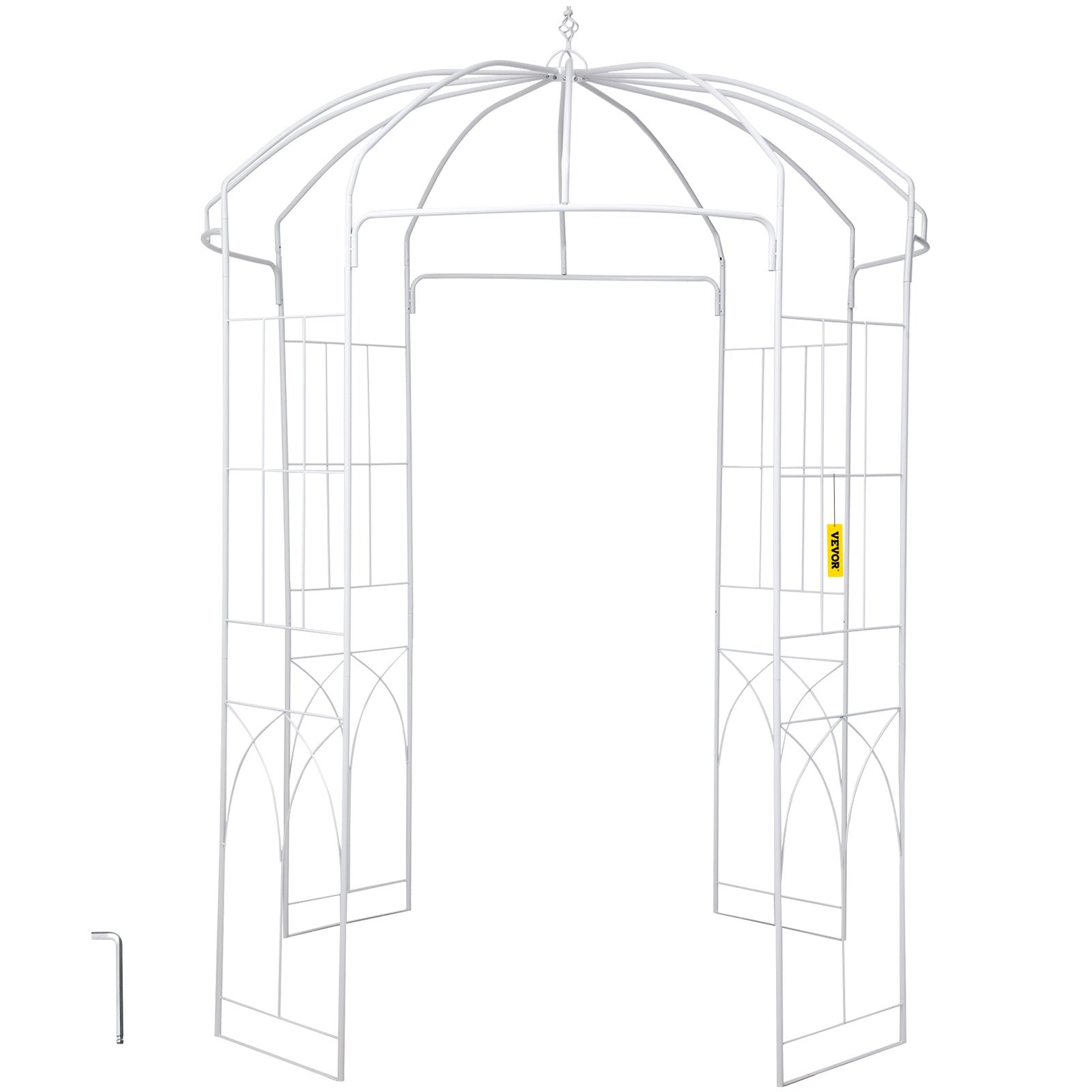 VEVOR Birdcage Shape Garden Arbor, 9\' High x 6.6\' Wide, Heavy Duty Wrought Iron Arbor, Wedding Arch Trellis for Climbing Vines in Outdoor Garden, Lawn, Backyard, Patio, White