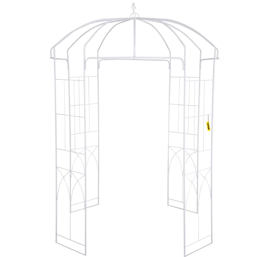 VEVOR Birdcage Shape Garden Arbor, 9\' High x 6.6\' Wide, Heavy Duty Wrought Iron Arbor, Wedding Arch Trellis for Climbing Vines in Outdoor Garden, Lawn, Backyard, Patio, White
