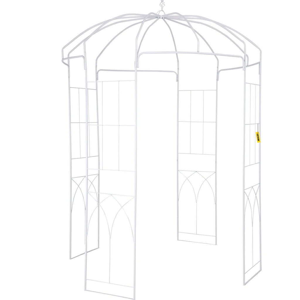 VEVOR Birdcage Shape Garden Arbor, 9\' High x 6.6\' Wide, Heavy Duty Wrought Iron Arbor, Wedding Arch Trellis for Climbing Vines in Outdoor Garden, Lawn, Backyard, Patio, White