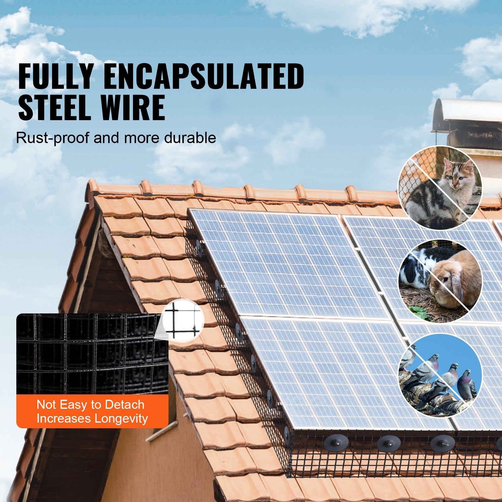 VEVOR 8in x 100ft Solar Panel Bird Guard Critter Guard Roll Kit 50pcs Tire Wires