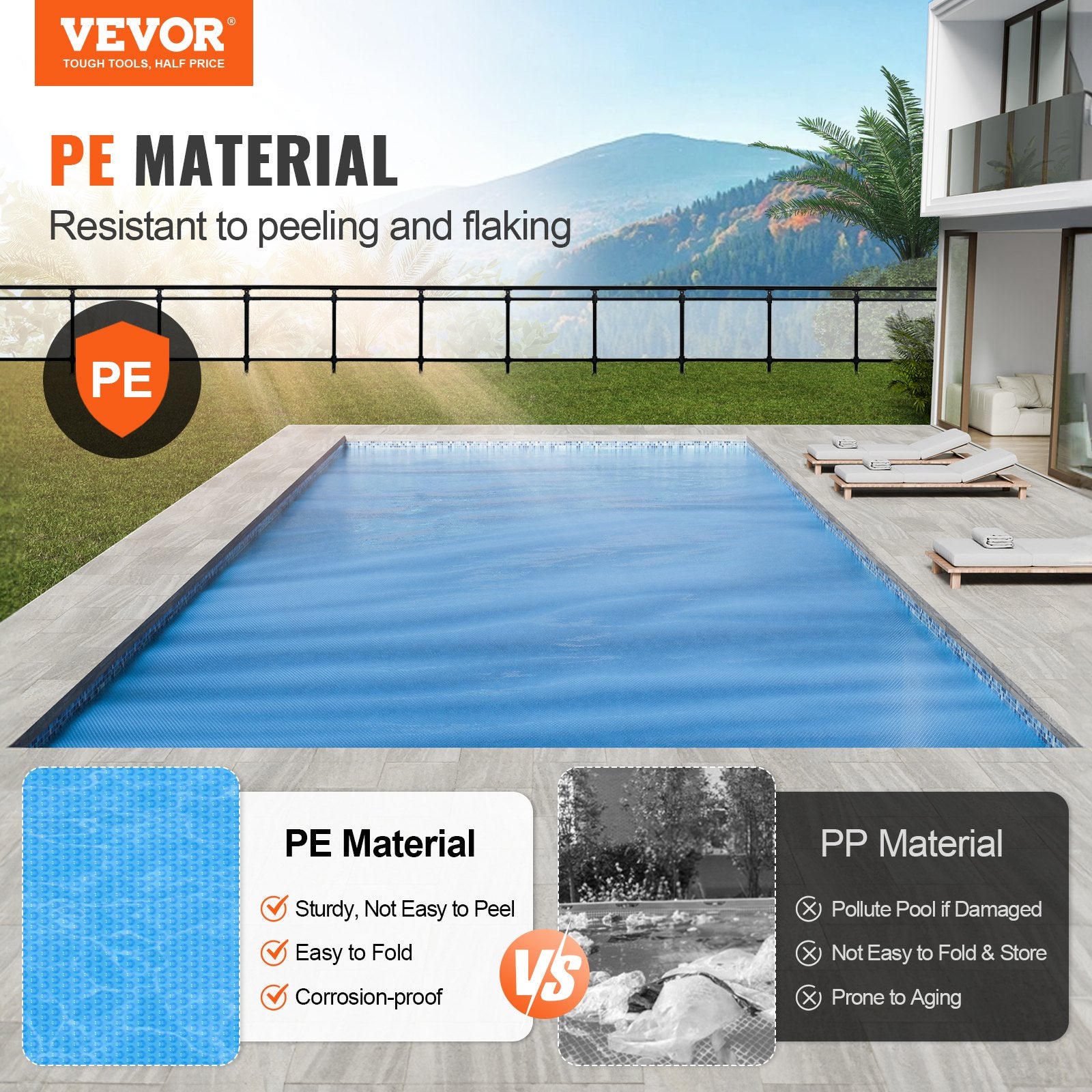 VEVOR Solar Pool Cover, 24 x 12 ft Rectangle Solar Blanket for Pools, Inground Above Ground Swimming Pool Solar Cover, 12 mil Solar Covers Blue
