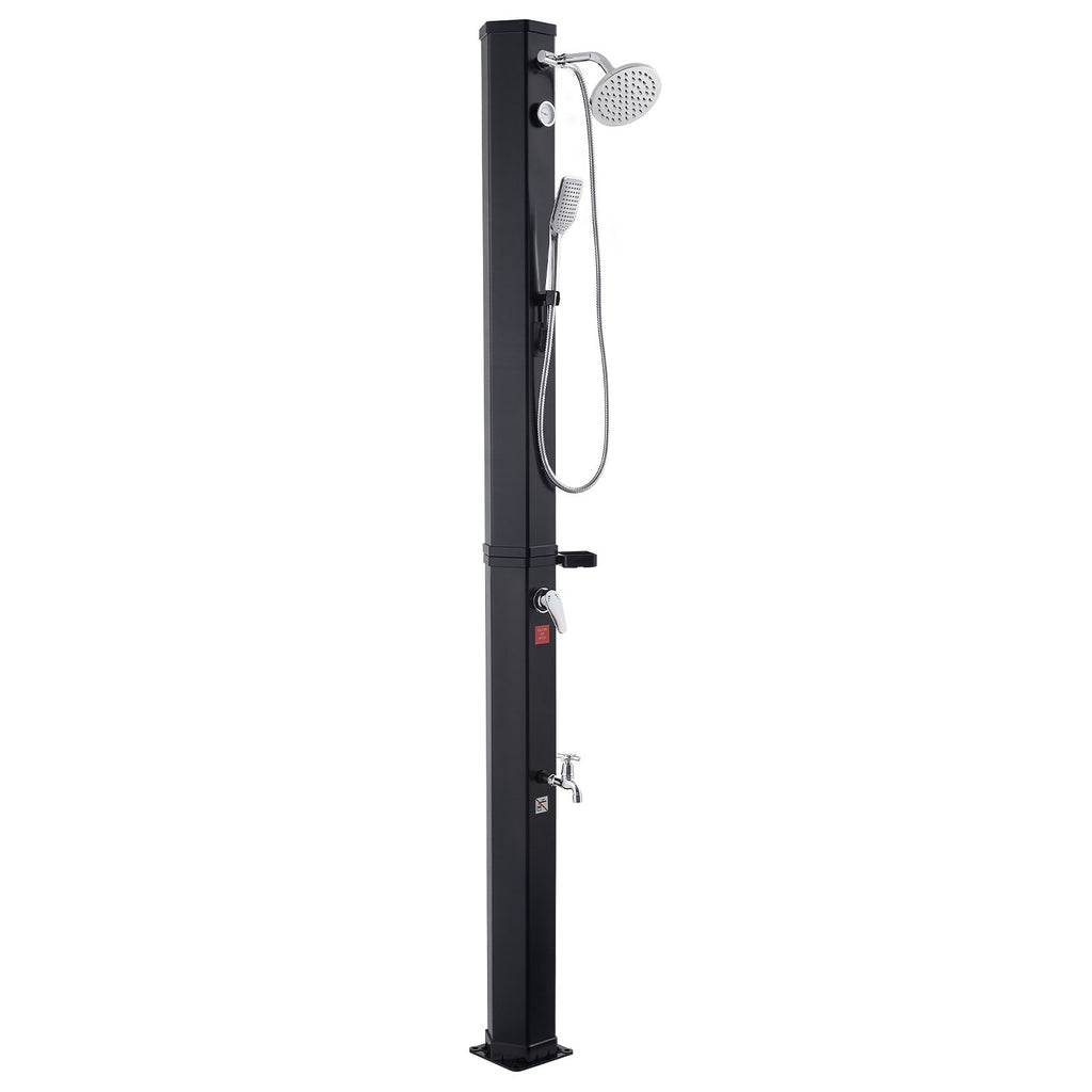 VEVOR 40L Solar Heated Shower, 205cm Showerhead Height Outdoor Shower, with Handheld & Foot Faucet, Hot & Cold Water Adjustment, Freestanding for Backyard Poolside Beach Pool, Black