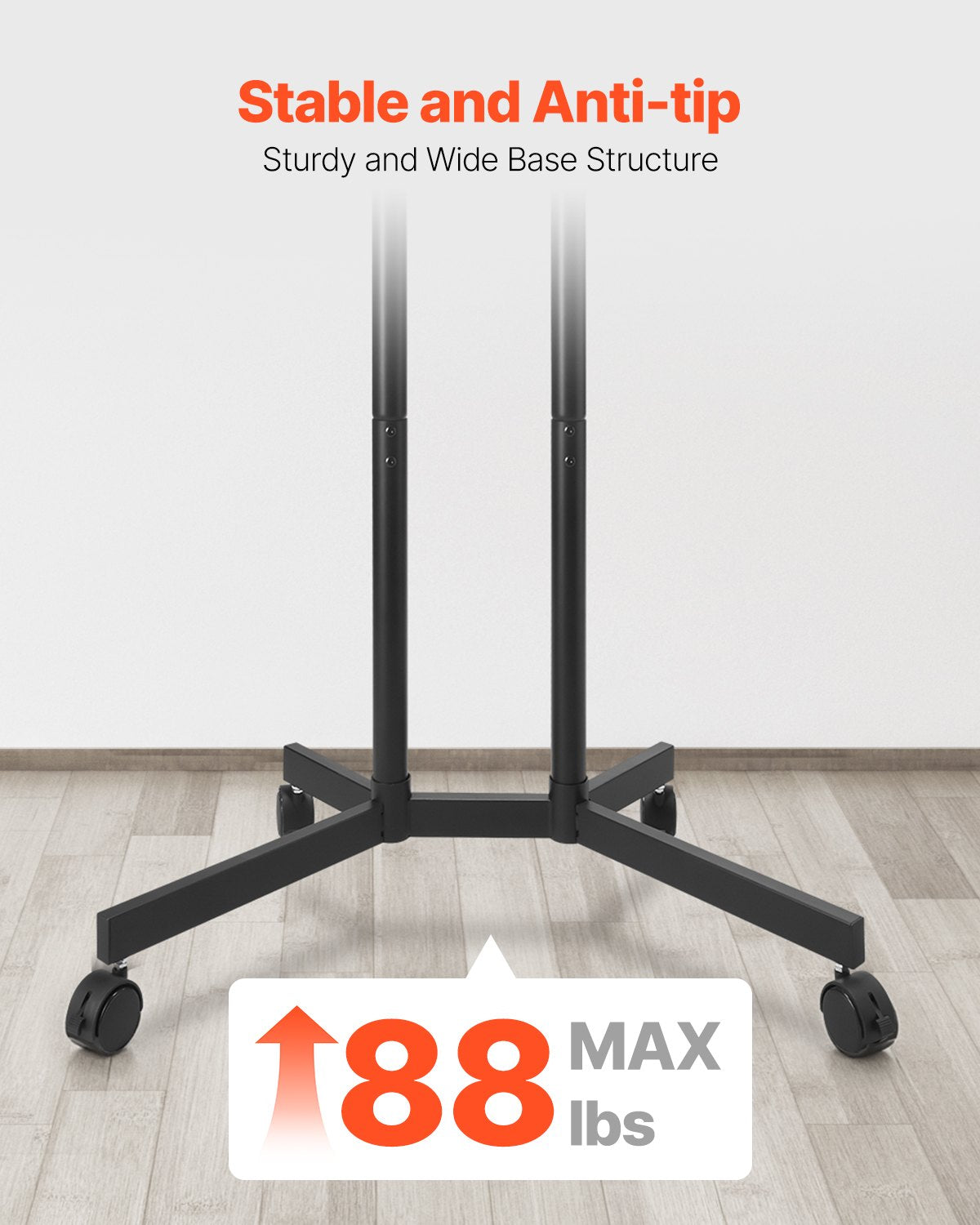 VEVOR Rolling TV Stand, Mobile TV Cart for 32-65 Inch Screens, Height Adjustable, Portable Monitor Stand with Wheels Holds up to 40 kg for Living Room, Bedroom, Office, Outdoor, Max VESA 400x400mm