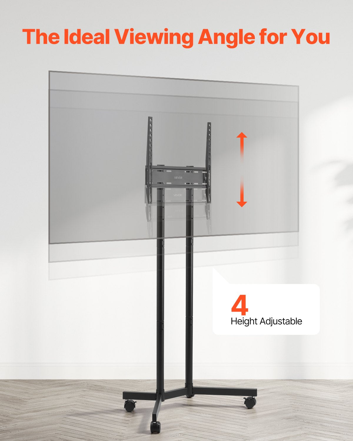 VEVOR Rolling TV Stand, Mobile TV Cart for 32-65 Inch Screens, Height Adjustable, Portable Monitor Stand with Wheels Holds up to 40 kg for Living Room, Bedroom, Office, Outdoor, Max VESA 400x400mm