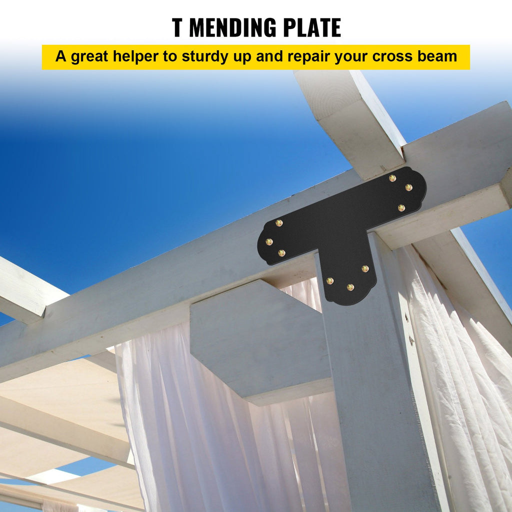 VEVOR Black T Mending Plate T-shape 8 PCs 6" Flat Connector Post to Beam Bracket
