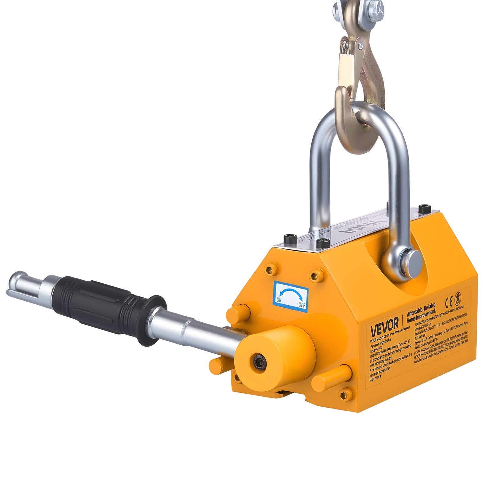 VEVOR Permanent Magnetic Lifter, 400 kg Pulling Capacity, Heavy Duty N42 Neodymium Lifting Magnet with Release Handle and Steel Hook, Used in Shop Crane and Hoist, for Lifting Plate Steel, Board
