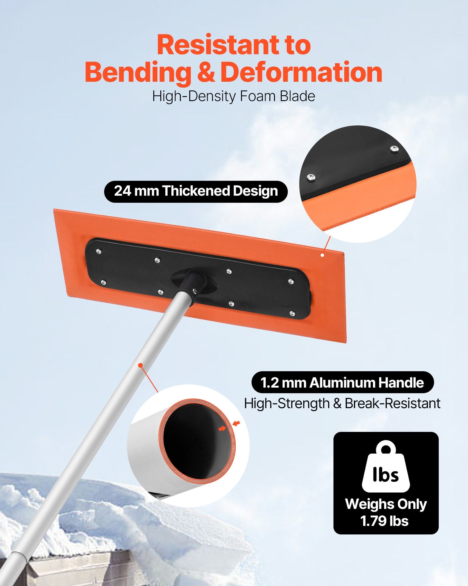 VEVOR Snow Roof Rake, 1.2m Long Reach Car Roof Snow Scraper, 45cm Foam Blade for No Scratches, Non-Slip Handle, Lightweight Snows Removal Tool for Vehicle Garage Rooftop Leaves Debris Clearing