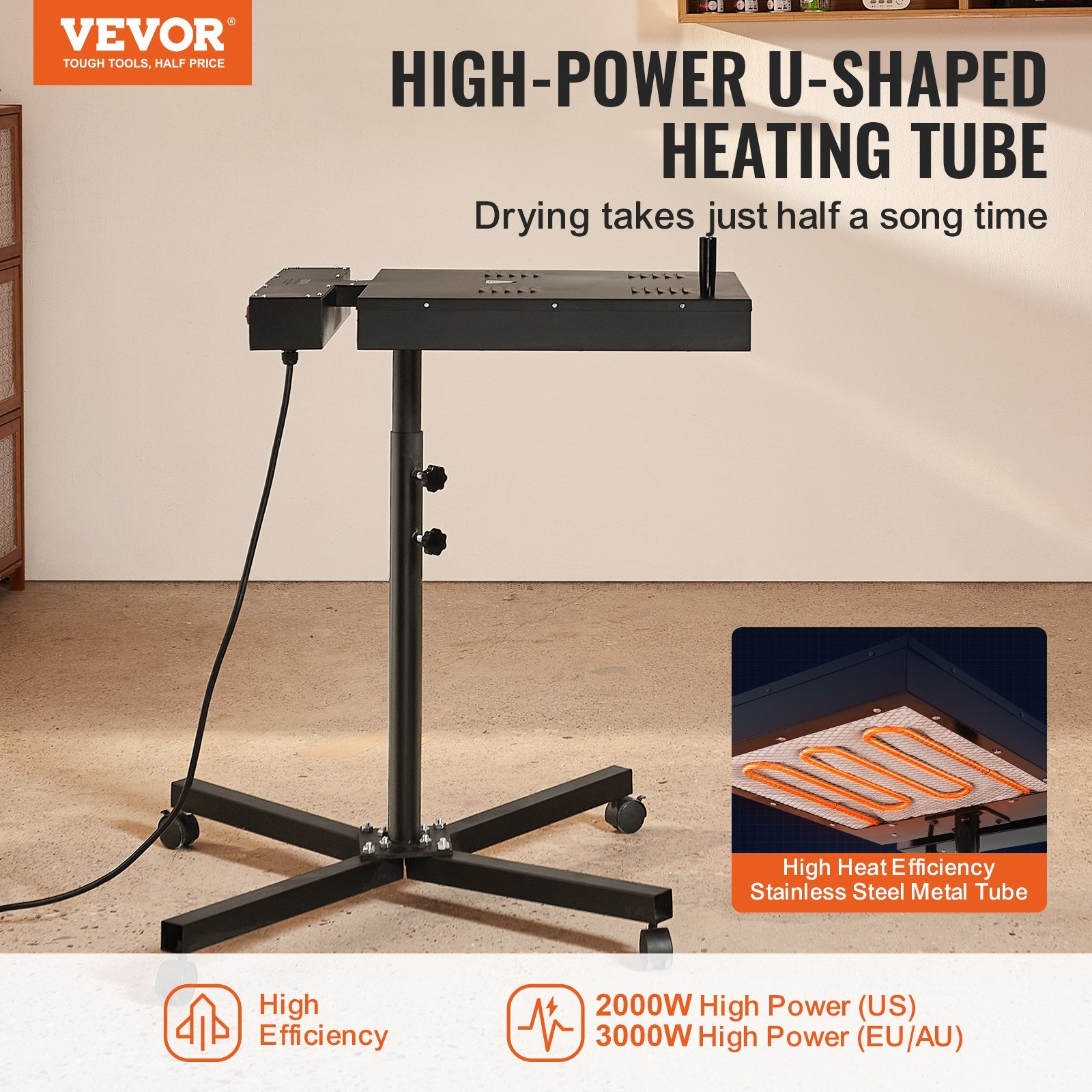VEVOR Flash Dryer, 18 x 18 inch Flash Dryer for Screen Printing, 0-750℉ Temperature Control, High Power Silk Screen Printing Dryer with Height Adjustable Stand, 360° Rotation, T-Shirt Curing Machine