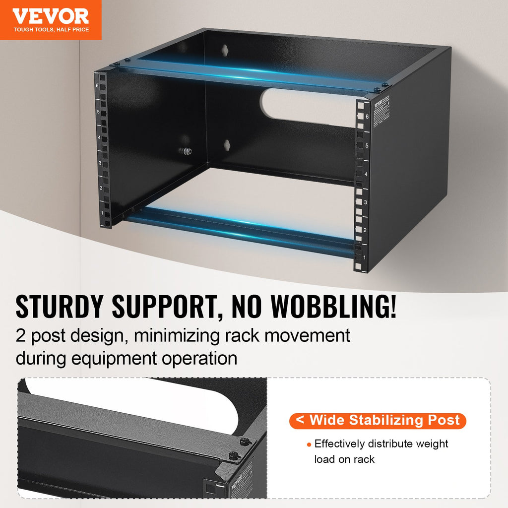 VEVOR 6U Wall Mount Network Rack, 14 in/355.6 mm Depth, 50 lbs/22.68 kg Max Weight Capacity Wall Mount Server Rack with Cage Nuts, 19"/482.6 mm for Shallow Server IT Equipment and Network Switches