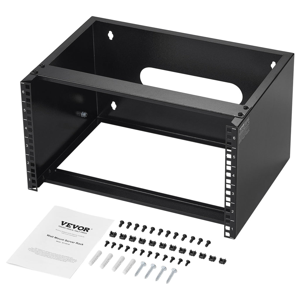 VEVOR 6U Wall Mount Network Rack, 14 in/355.6 mm Depth, 50 lbs/22.68 kg Max Weight Capacity Wall Mount Server Rack with Cage Nuts, 19"/482.6 mm for Shallow Server IT Equipment and Network Switches