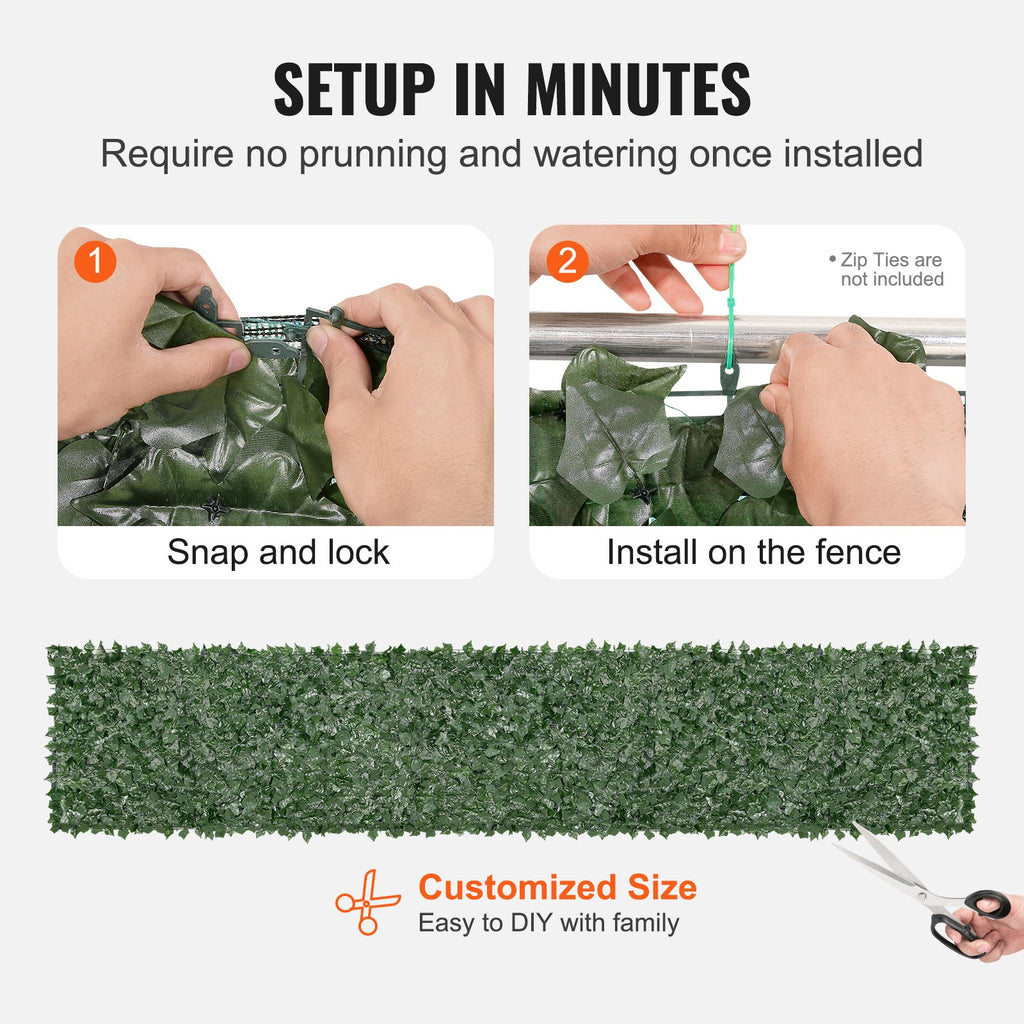 VEVOR Ivy Privacy Fence, 39 x 198in Artificial Green Wall Screen, Greenery Ivy Fence with Mesh Cloth Backing and Strengthened Joint, Faux Hedges Vine Leaf Decoration for Outdoor Garden, Yard, Balcony