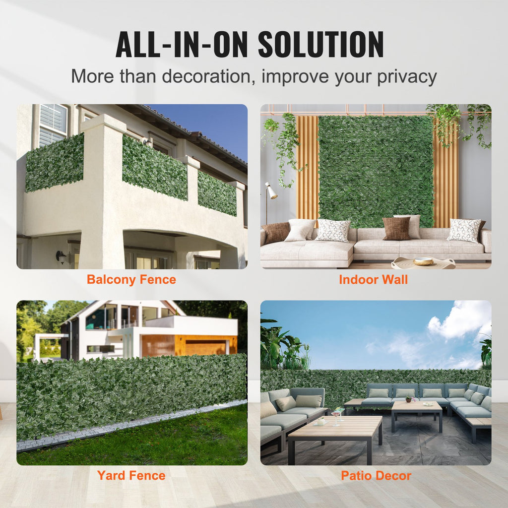 VEVOR Ivy Privacy Fence, 1830 x 2440 mm Artificial Green Wall Screen, Greenery Ivy Fence with Mesh Cloth Backing and Strengthened Joint, Faux Hedges Vine Leaf Decoration for Outdoor Garden, Yard