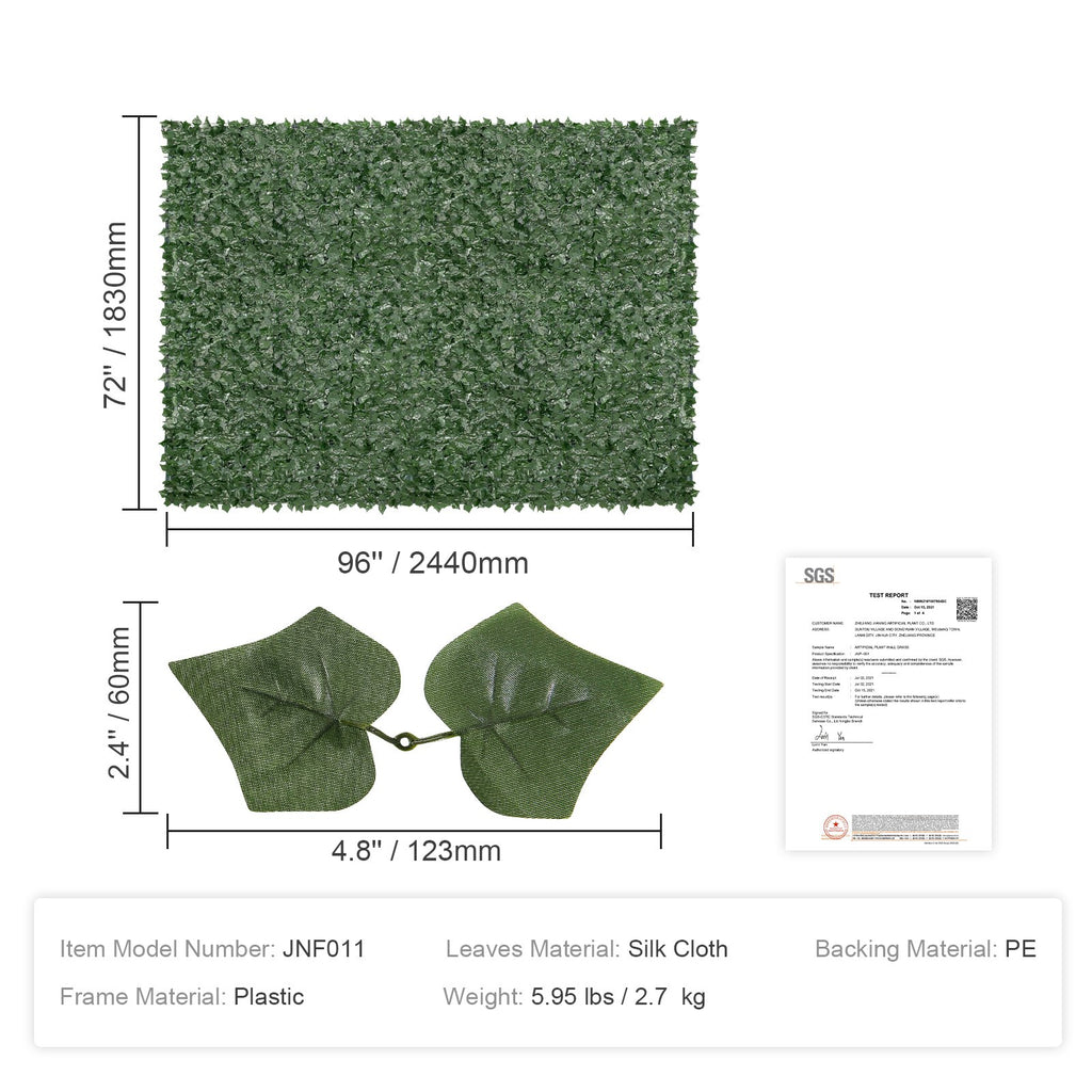 VEVOR Ivy Privacy Fence, 1830 x 2440 mm Artificial Green Wall Screen, Greenery Ivy Fence with Mesh Cloth Backing and Strengthened Joint, Faux Hedges Vine Leaf Decoration for Outdoor Garden, Yard