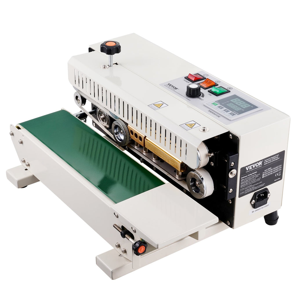 VEVOR Continuous Bag Band Sealing Machine, 6-12 mm Seal Width, Horizontal Band Sealer Machine with Digital Temperature Control, Carbon Steel Bag Sealer for 0.02-0.8 mm Plastic Bags Films Membrane