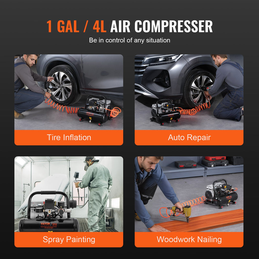 VEVOR Air Compressor Compact Portable Oil Free Compressor 4L 7bar