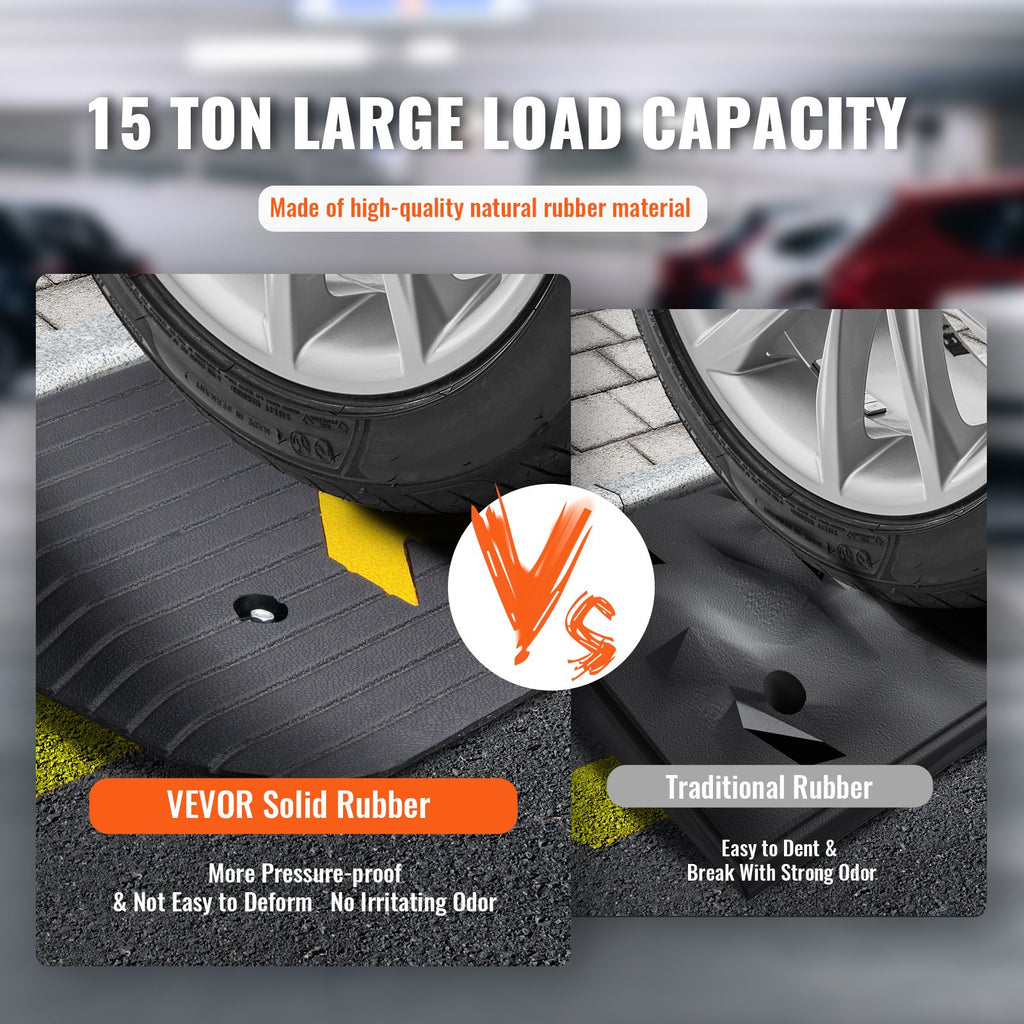 VEVOR Upgraded Rubber Threshold Ramp, 3.8 cm Rise Wheelchair Ramp Doorway, Natural Curb Ramp Rated 15 tons Load Capacity, Non-Slip Textured Surface Rubber Curb Ramp for Wheelchair and Scooter