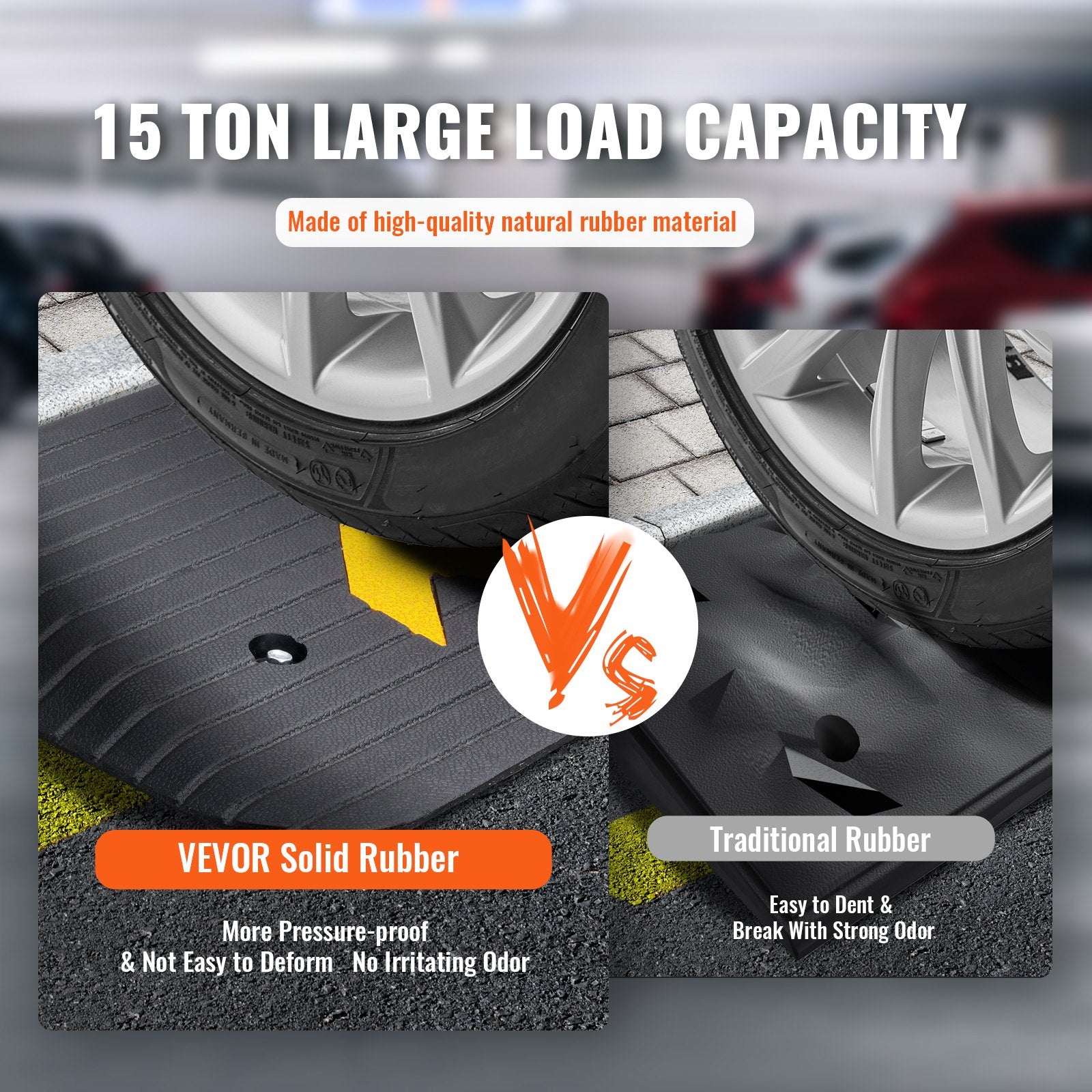 VEVOR Upgraded Rubber Threshold Ramp, 3.8 cm Rise Wheelchair Ramp Doorway, Natural Curb Ramp Rated 15 tons Load Capacity, Non-Slip Textured Surface Rubber Curb Ramp for Wheelchair and Scooter