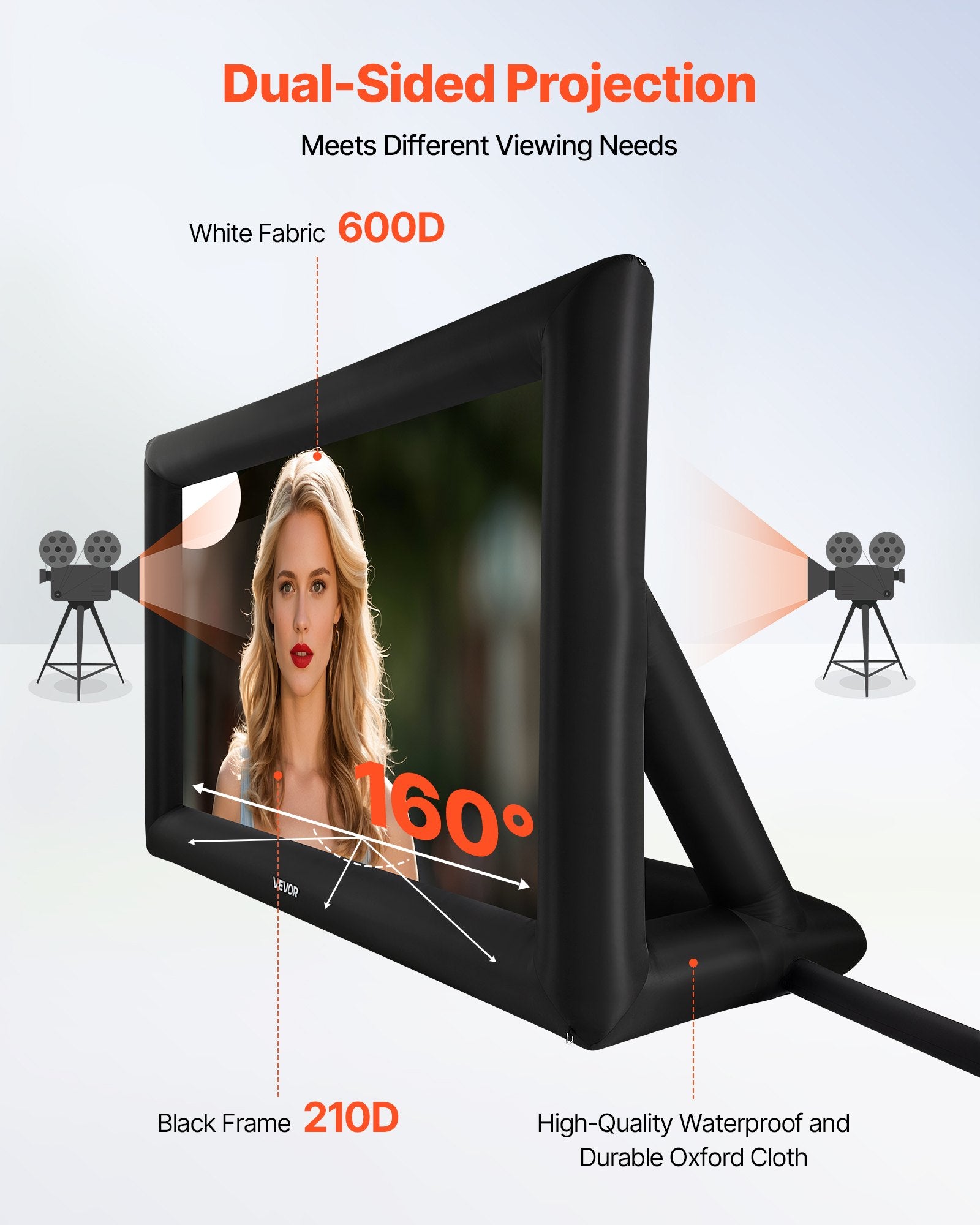 VEVOR 16 ft Inflatable Movie Screen 16:9 600D Movie Projector with Portable Bag