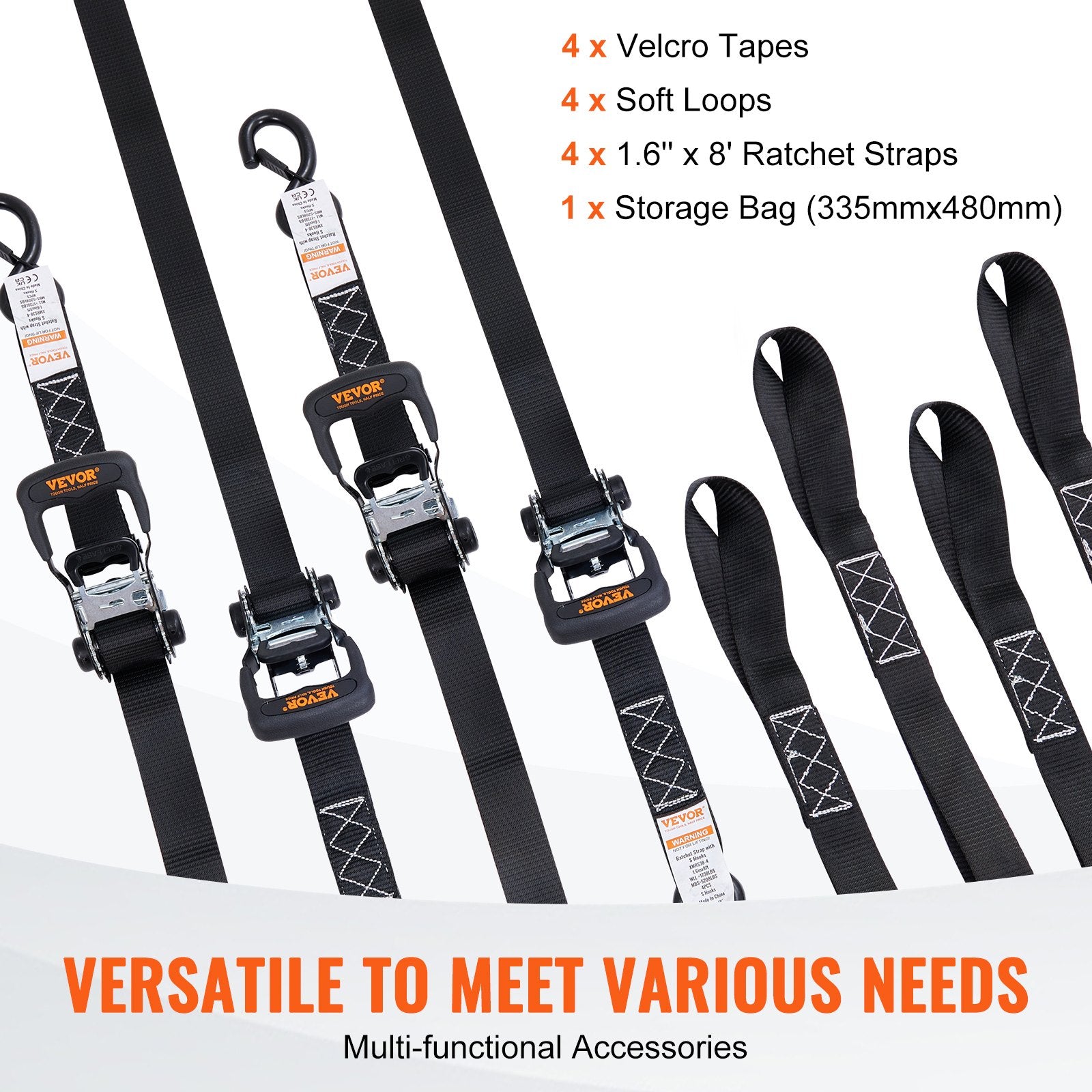 VEVOR 4 Pack Ratchet Tie Down Straps 5208 lbs 1.6