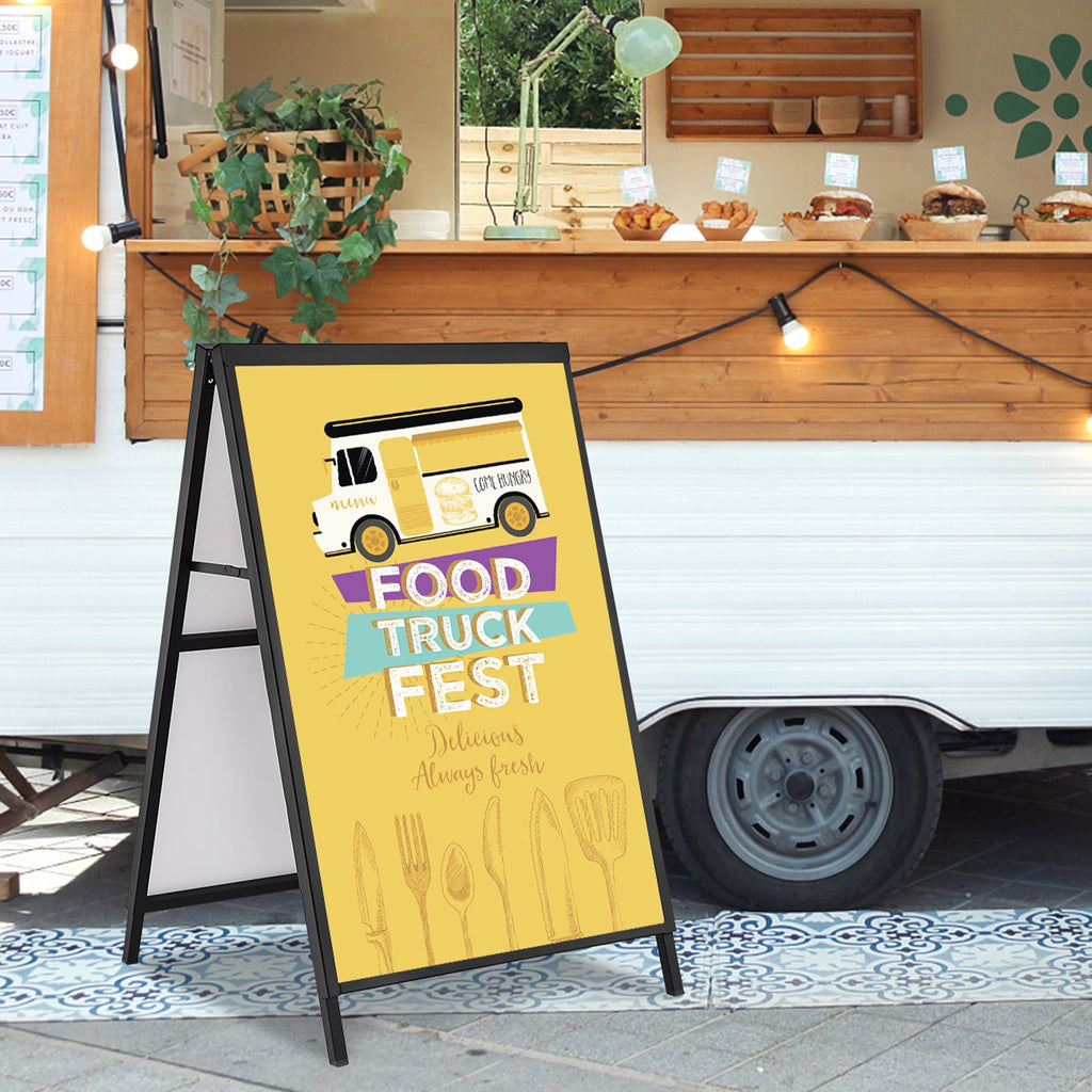 VEVOR A Frame Sidewalk Sign, 61x91cm Heavy Duty Slide-in Signboard Holder, Double-Sided Folding Sandwich Board Signs, Steel Pavement Sign Poster for Outdoor Business Street Advertising (Frame only)