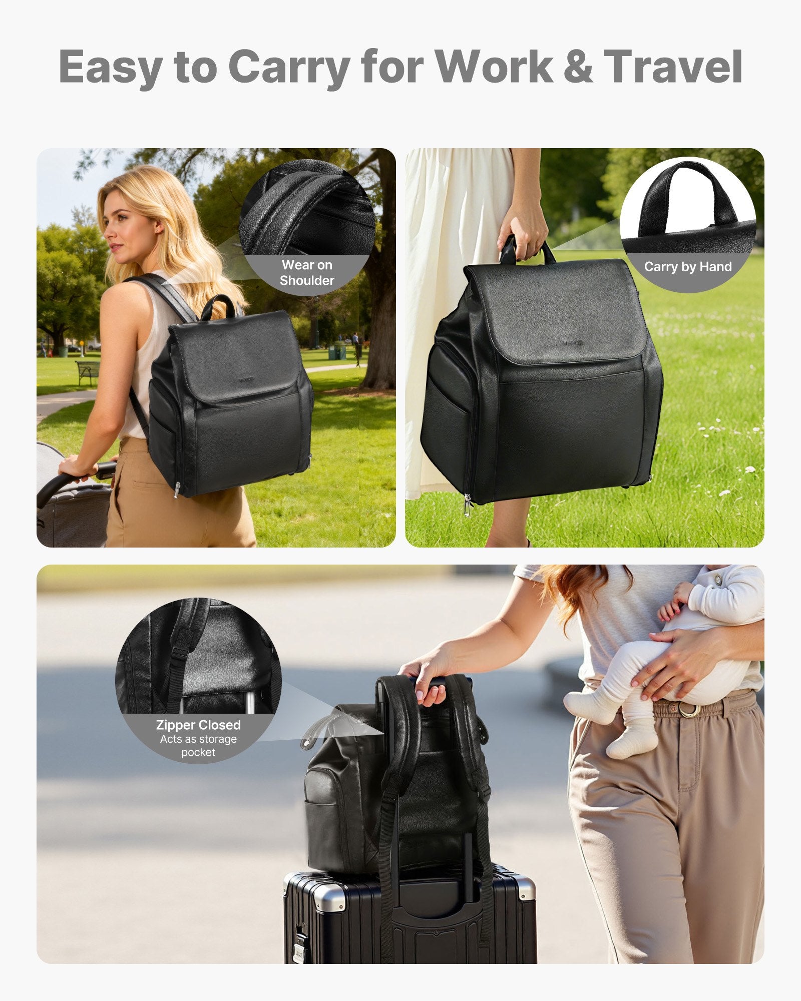 VEVOR Breast Pump Backpack, Breast Feeding Bag with Ice Pack, Fits for S1/S2, Pumping Accessories & Breastmilk Storage, Portable Pump Carrying Case for Work, Travel and Family Use, Black