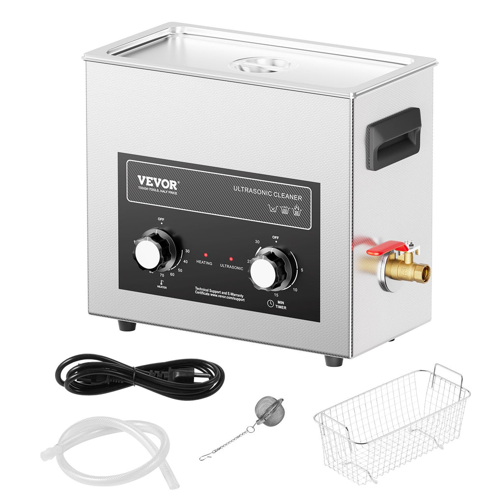 VEVOR 6L Ultrasonic Cleaner with Heater Timer & Basket, Professional Digital Sonic Cavitation Machine, 180W Cleaning Machine for Watch Instruments, Glasses, Coin, Metal Parts, Tool