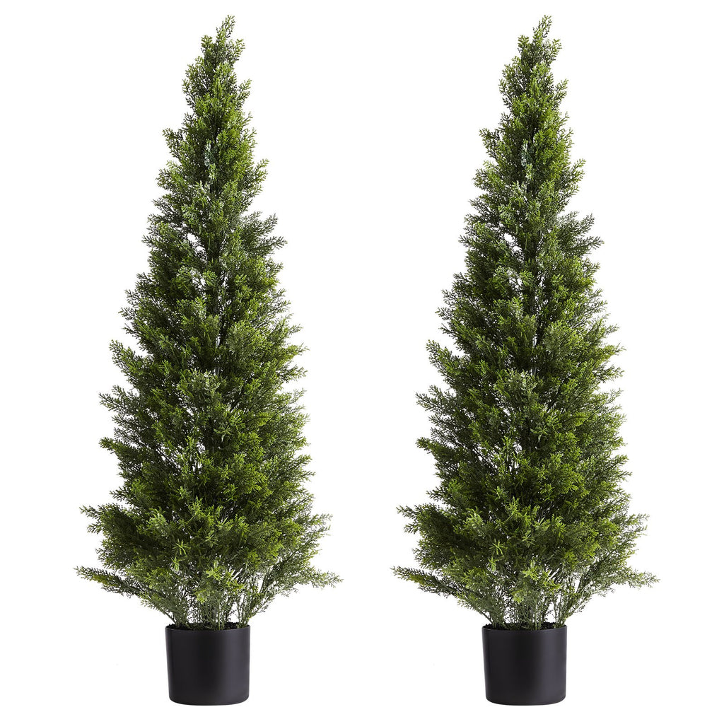 VEVOR Artificial Topiary Cedar Trees, 2 Set 1219mm Faux Pine Shrubs Plants, Fake Silk Tree Look Real, Easy Assembly for Decor Front Porch Outdoor Patio Garden Balcony Backyard Indoor Office