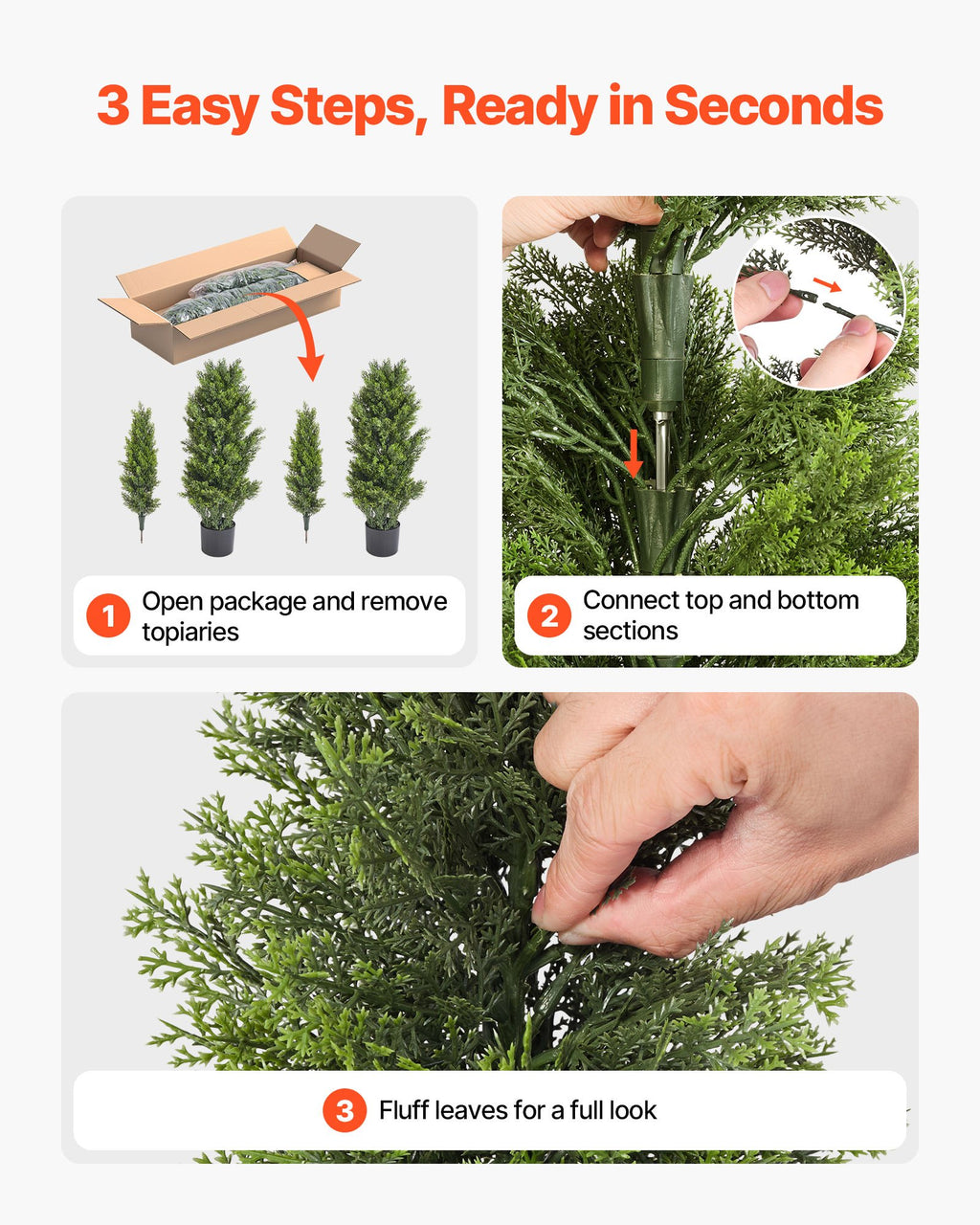 VEVOR Artificial Topiary Cedar Trees, 2 Set 1219mm Faux Pine Shrubs Plants, Fake Silk Tree Look Real, Easy Assembly for Decor Front Porch Outdoor Patio Garden Balcony Backyard Indoor Office