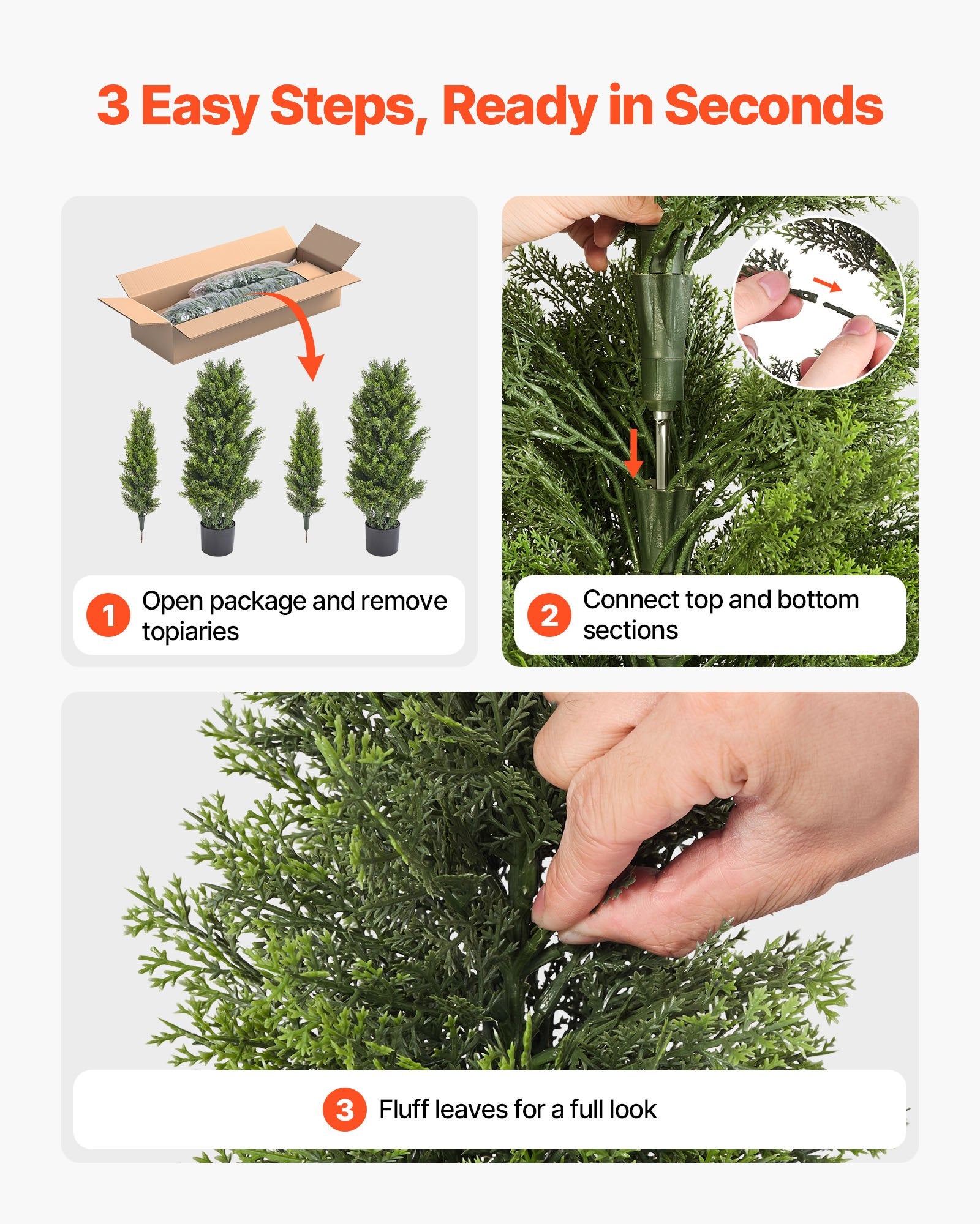VEVOR Artificial Topiary Cedar Trees, 2 Set 1219mm Faux Pine Shrubs Plants, Fake Silk Tree Look Real, Easy Assembly for Decor Front Porch Outdoor Patio Garden Balcony Backyard Indoor Office