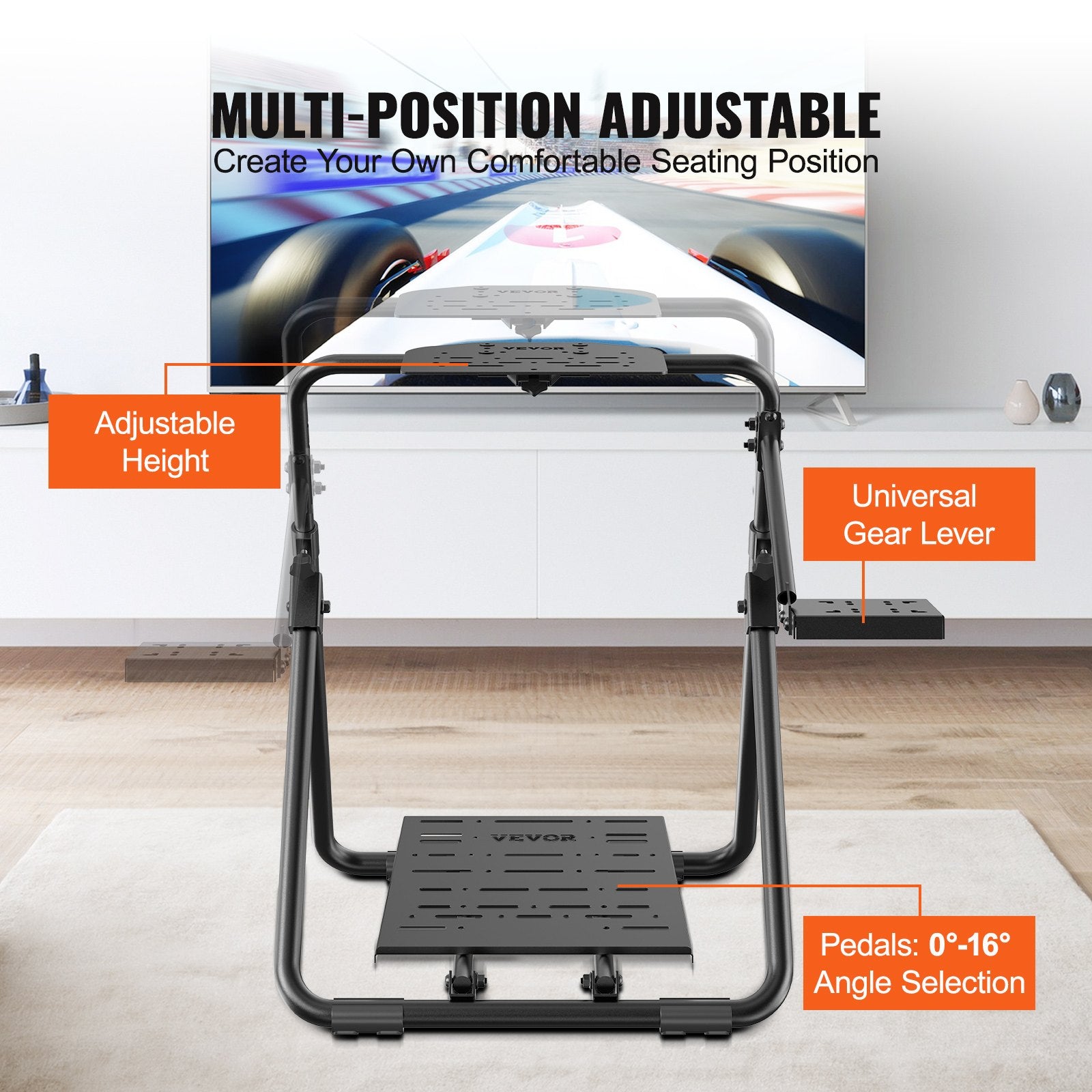 VEVOR Foldable Racing Steering Wheel Stand, Height Adjustable Universal Base Compatible with Logitech & Thrustmaster Racing Wheel and Pedal, Heavy-duty Frame Standard GT/Formula Seating Portable