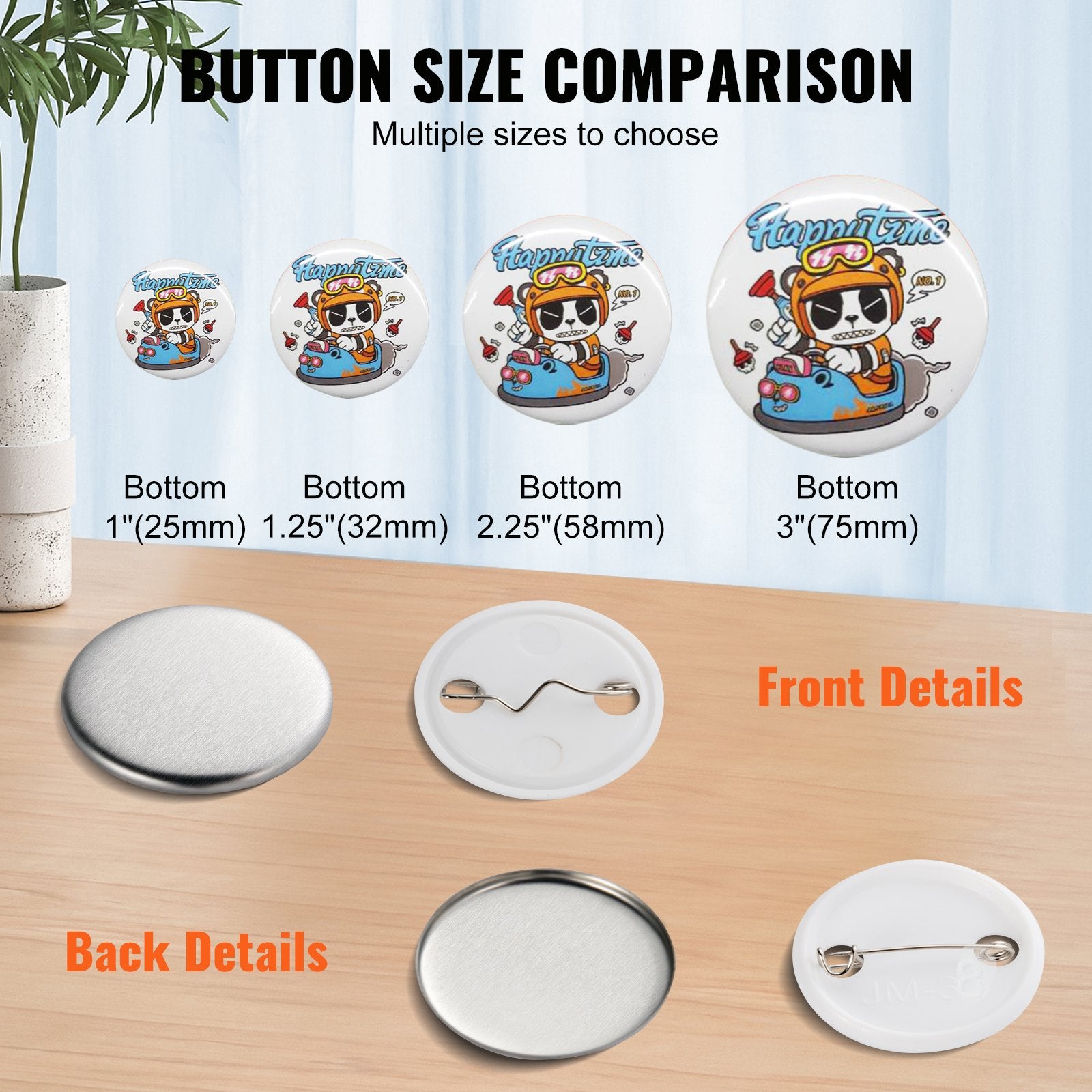 VEVOR 1.25" 32mm Button Badge Parts Supplies for Button Maker Machine 500 Sets