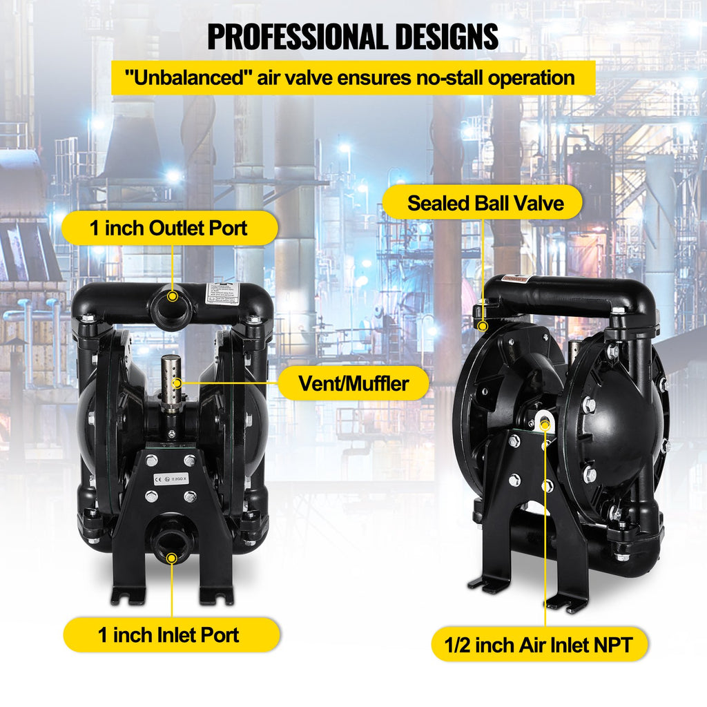 VEVOR Air-Operated Double Diaphragm Pump 24 GPM 1 Inch Inlet And Outlet
