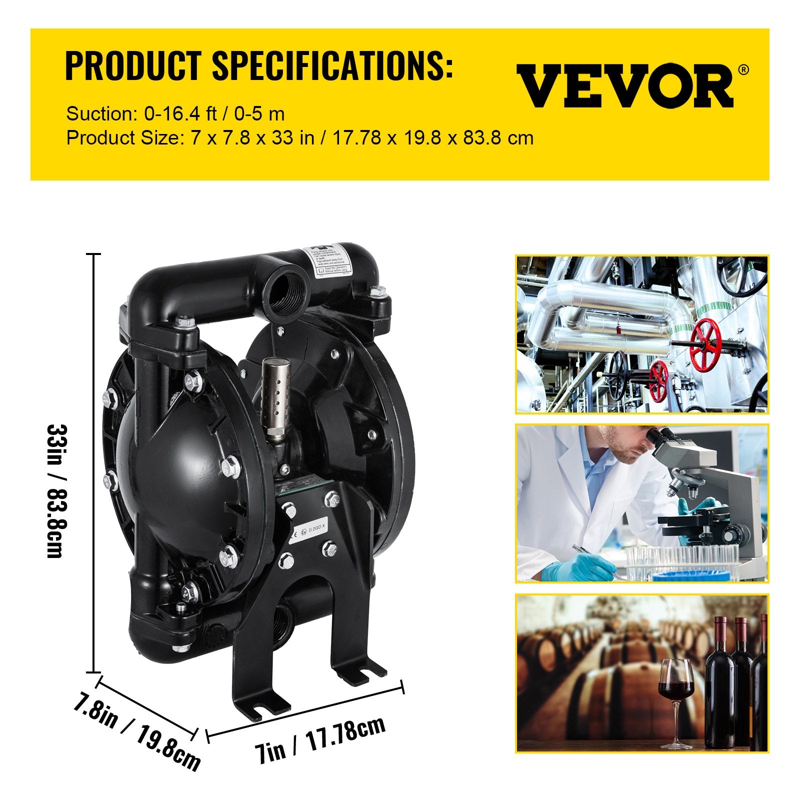 VEVOR Air-Operated Double Diaphragm Pump 24 GPM 1 Inch Inlet And Outlet