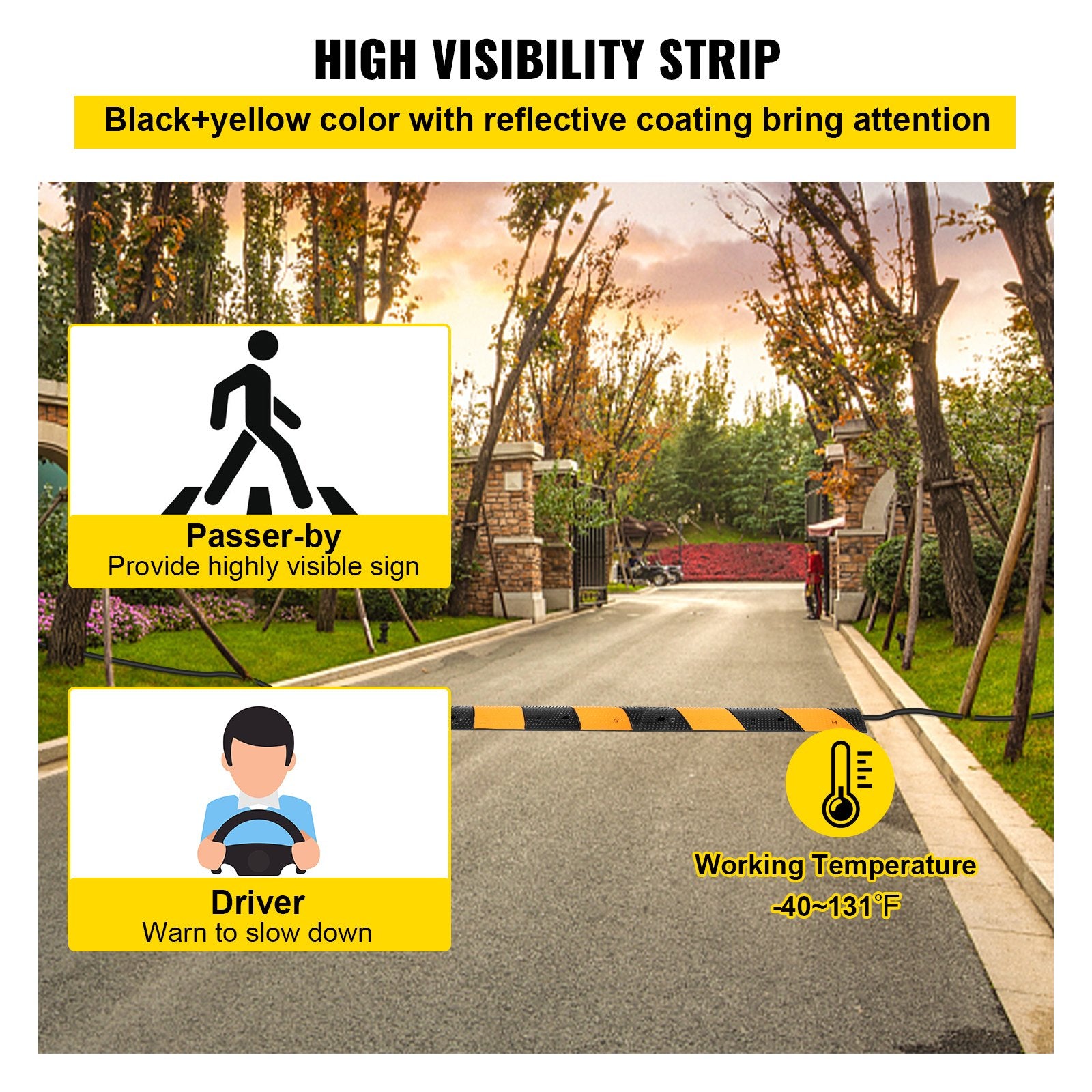 VEVOR Rubber Speed Bump, 2 Pack 2 Channel Speed Bump Hump, 42\" Long Modular Speed Bump Rated 22000 LBS Load Capacity, 40.2 x 11.8 x 2.4 inch Garage Speed Bump for Asphalt Concrete Gravel Driveway