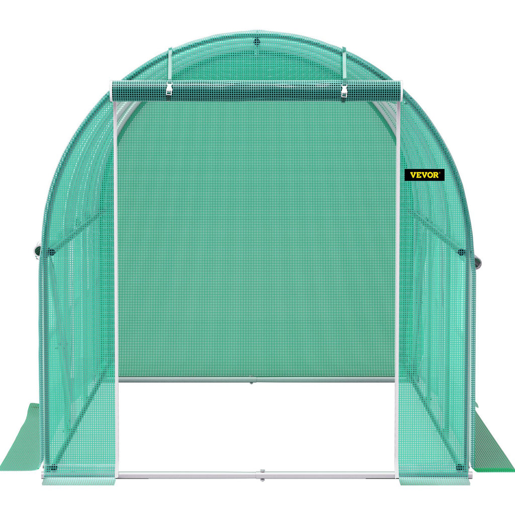 VEVOR Walk-in Tunnel Greenhouse, 3 x 2 x 2 m, Portable Plant Hot House with Galvanised Steel Frame, 1 Top Bar, Diagonal Poles, Zipper Door and 6 Roll-Up Windows, Green