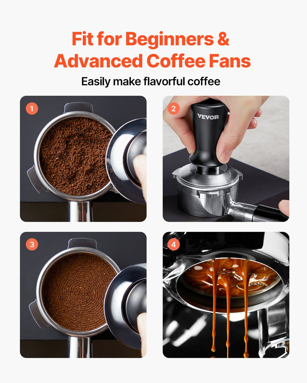 VEVOR 51mm/53mm/58mm Espresso Tamper Stainless Steel Coffee Tamper with Spring