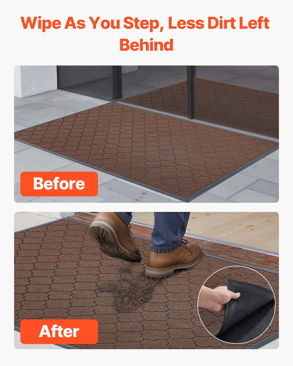 VEVOR Front Door Mat, 1194 x 889 mm Commercial Floor Mat for Indoor and Outdoor, Modern Stylish Carpet with TPE Backing, Heavy Duty Washable Entry Industrial Rug for Hallway, Balcony, Garage, Brown