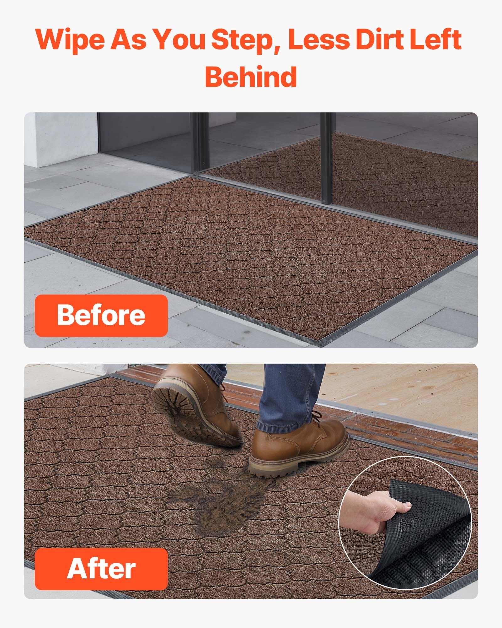 VEVOR Front Door Mat, 1194 x 889 mm Commercial Floor Mat for Indoor and Outdoor, Modern Stylish Carpet with TPE Backing, Heavy Duty Washable Entry Industrial Rug for Hallway, Balcony, Garage, Brown